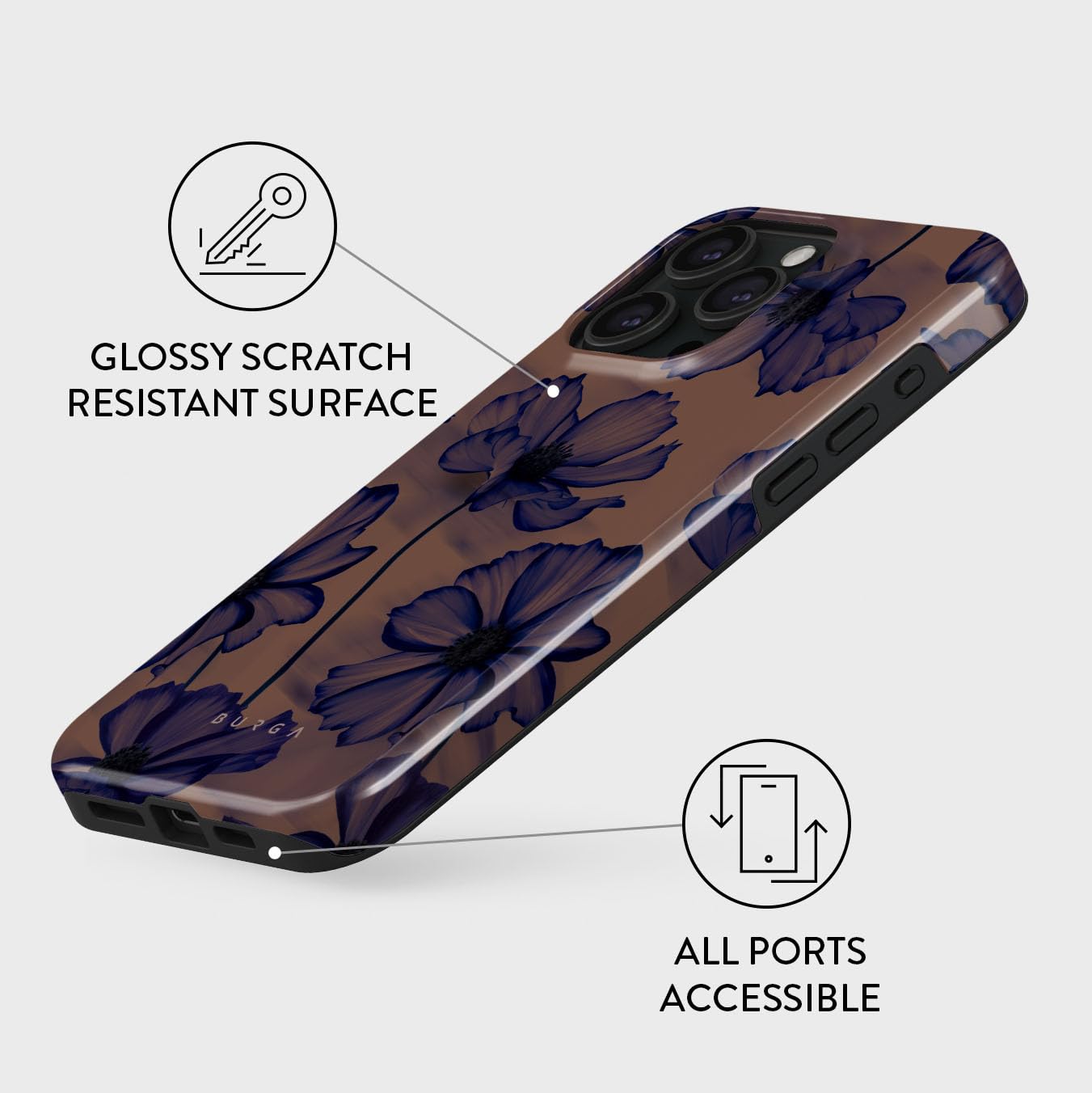 Foto 4 pulgar | Funda De Teléfono Burga Compatible Con Iphone 15 Pro Max - Flores Oscuras - Venta Internacional.