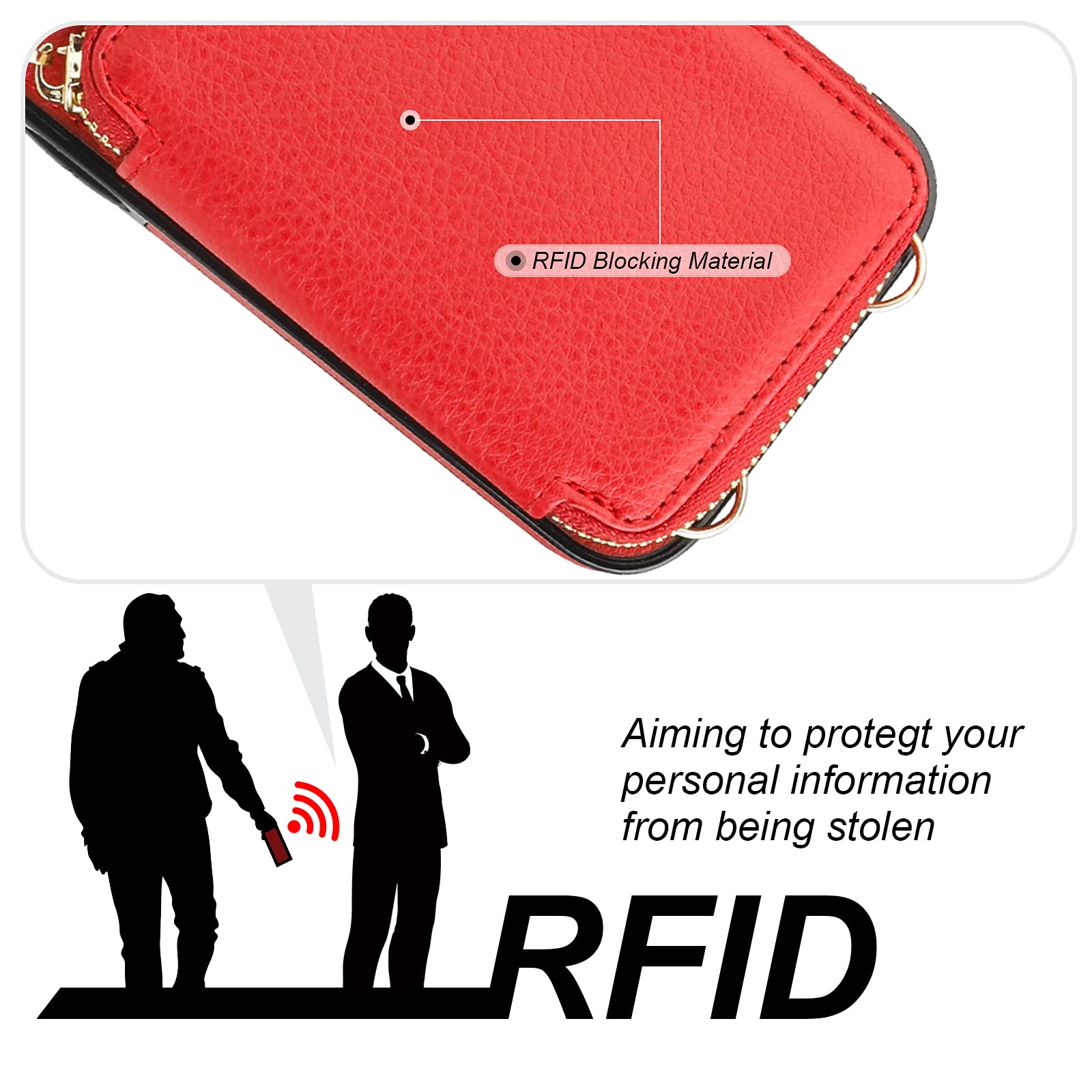 Foto 5 pulgar | Funda Tipo Cartera Bocasal Con Bloqueo Rfid Para Iphone 14/13 De 6.1 Pulgadas, Color Rojo - Venta Internacional.