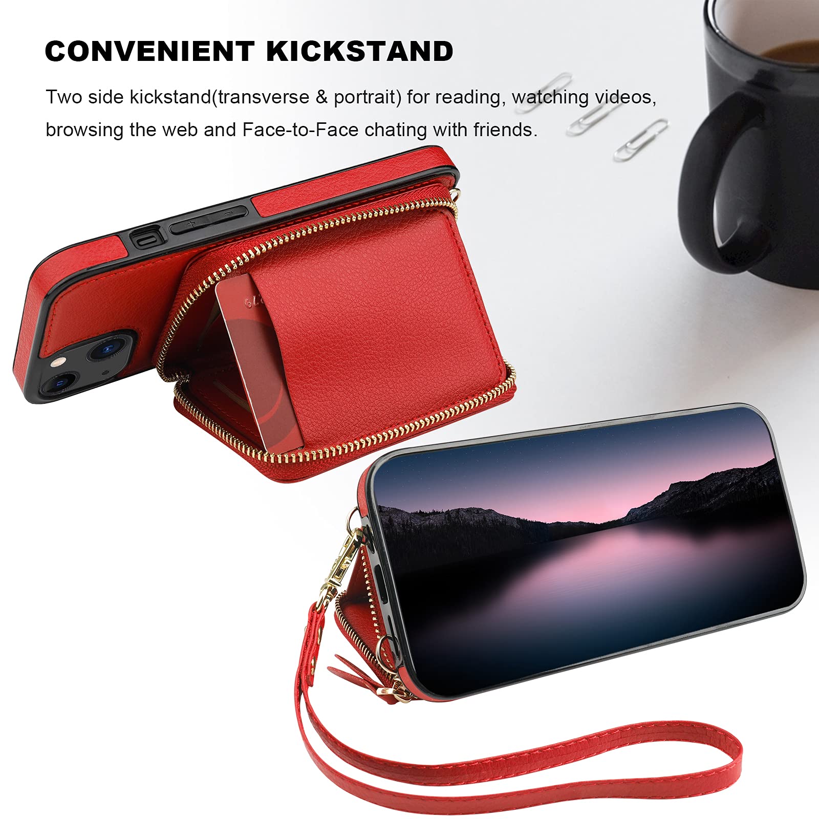 Foto 6 pulgar | Funda Tipo Cartera Bocasal Con Bloqueo Rfid Para Iphone 14/13 De 6.1 Pulgadas, Color Rojo - Venta Internacional.