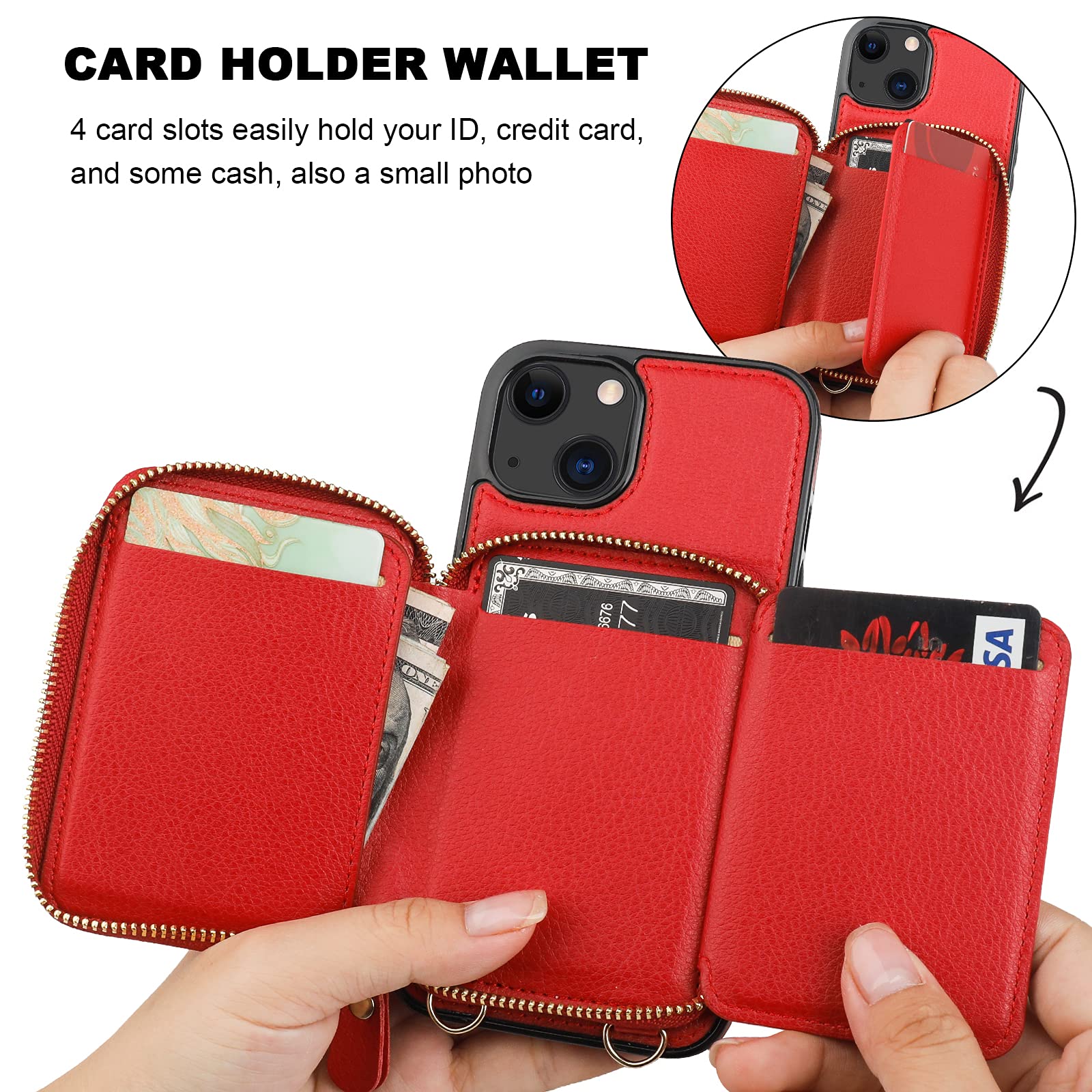 Foto 7 | Funda Tipo Cartera Bocasal Con Bloqueo Rfid Para Iphone 14/13 De 6.1 Pulgadas, Color Rojo - Venta Internacional.