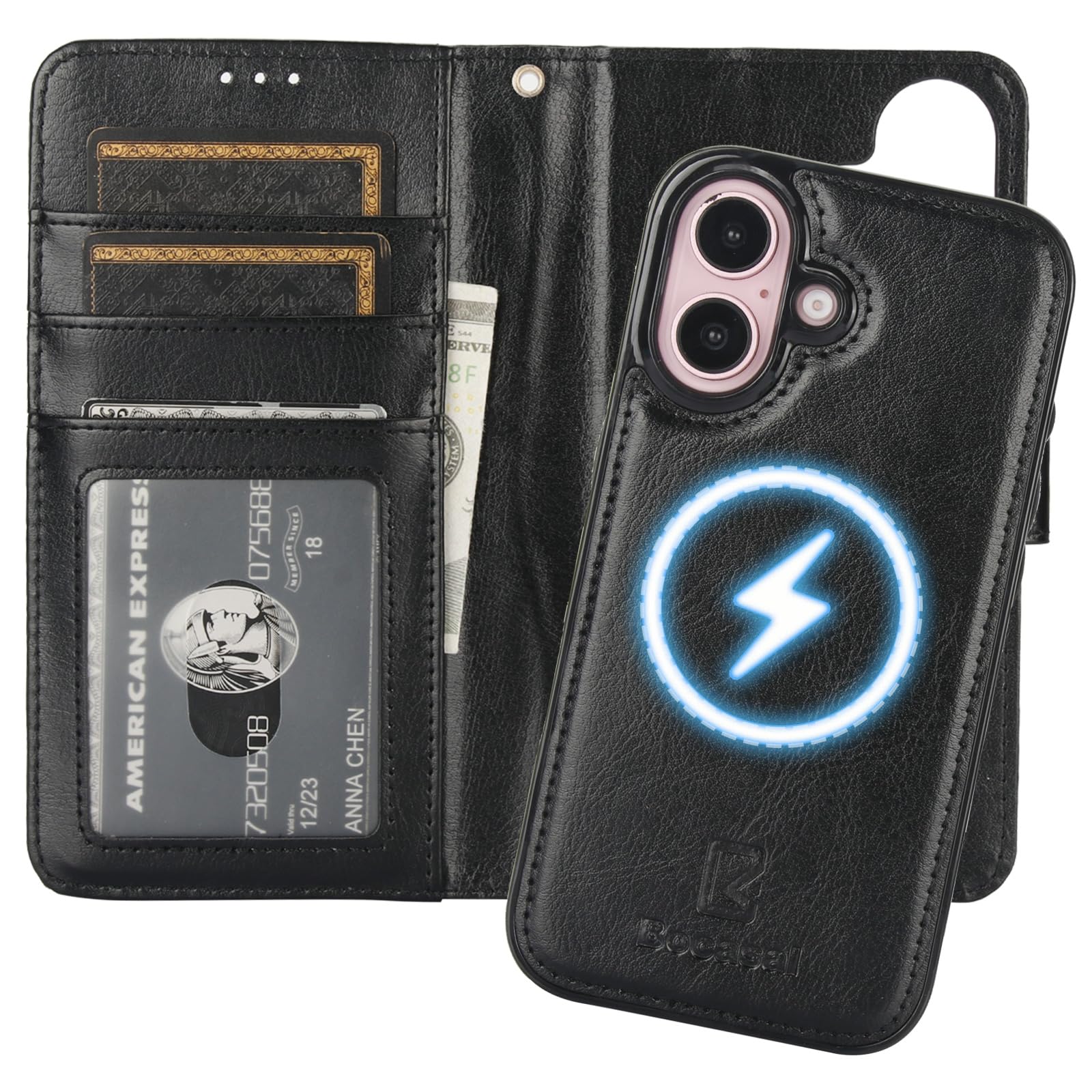 Foto 2 pulgar | Funda Tipo Cartera Bocasal Para Iphone 16 Con Magsafe Rfid Negra - Venta Internacional.