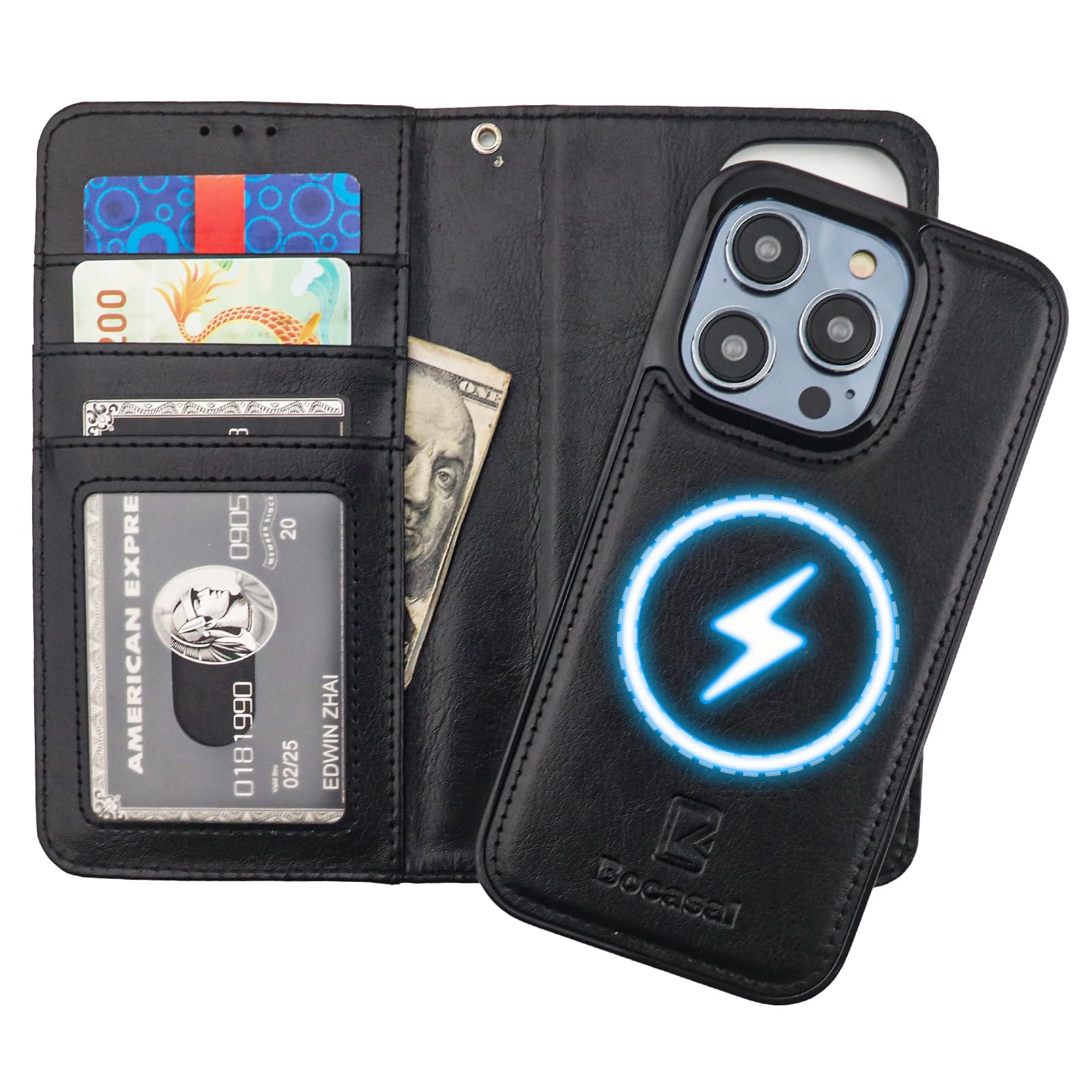 Funda Tipo Cartera Bocasal Para Iphone 14 Pro Con Magsafe Black - Venta Internacional.