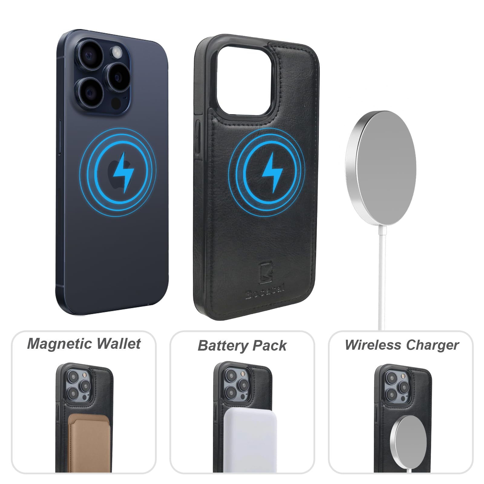 Foto 4 | Funda Tipo Cartera Bocasal Para Iphone 14 Pro Con Magsafe Black - Venta Internacional.