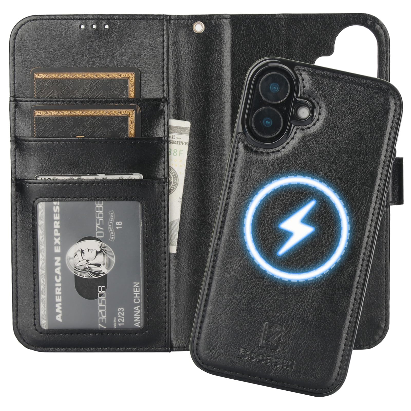 Funda Tipo Cartera Bocasal Para Iphone 16 Plus Con Magsafe Black - Venta Internacional.