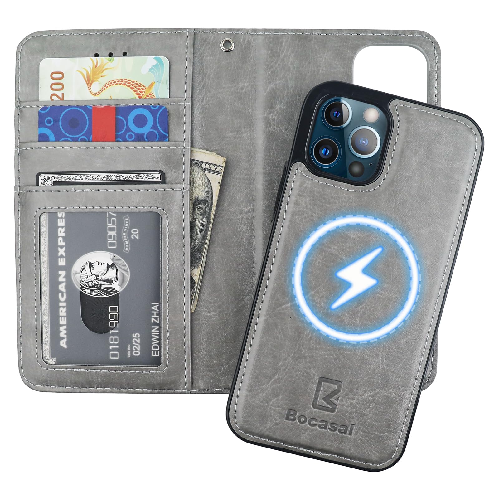 Foto 2 pulgar | Funda Tipo Cartera Bocasal Para Iphone 12/12 Pro Con Magsafe Grey - Venta Internacional.