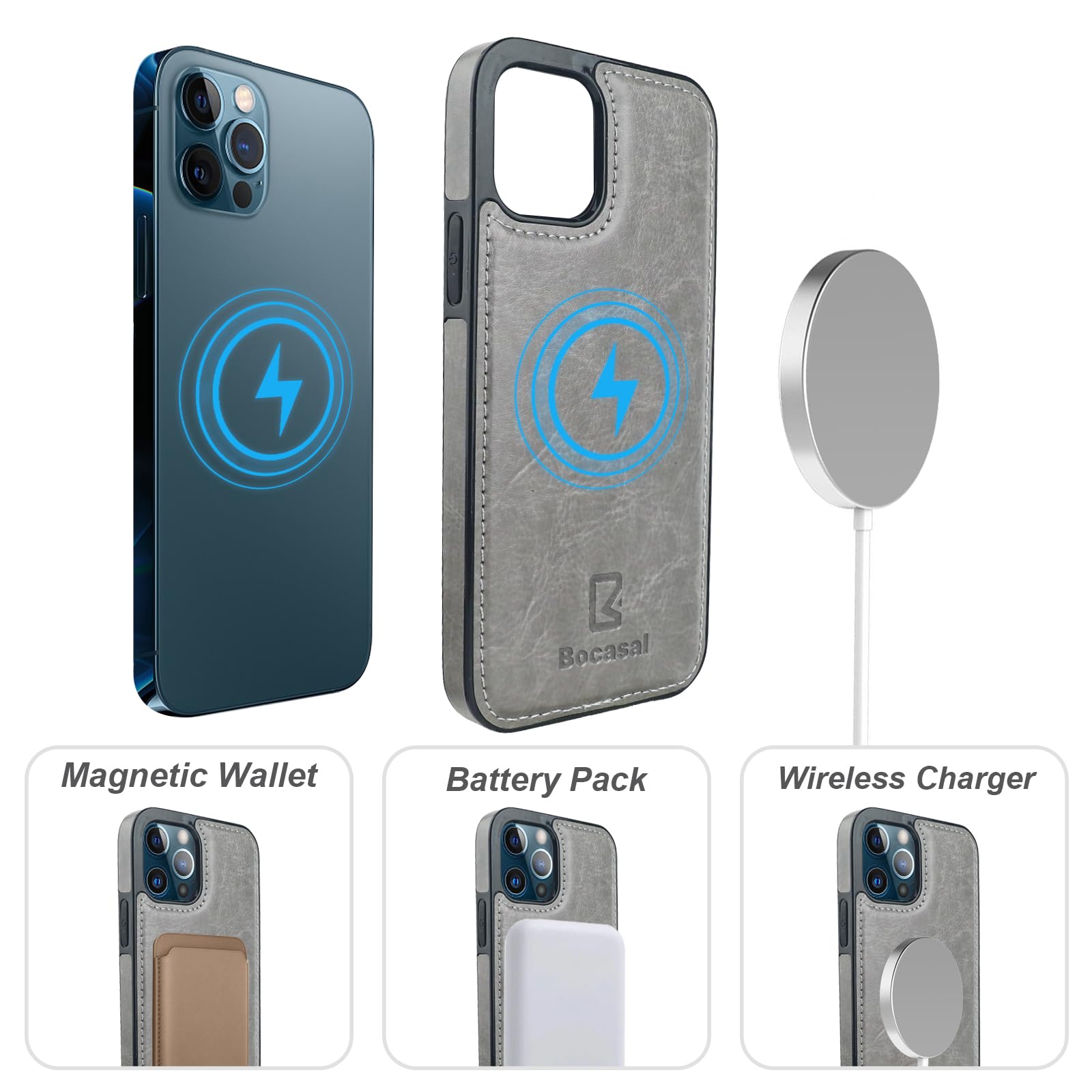 Foto 5 pulgar | Funda Tipo Cartera Bocasal Para Iphone 12/12 Pro Con Magsafe Grey - Venta Internacional.