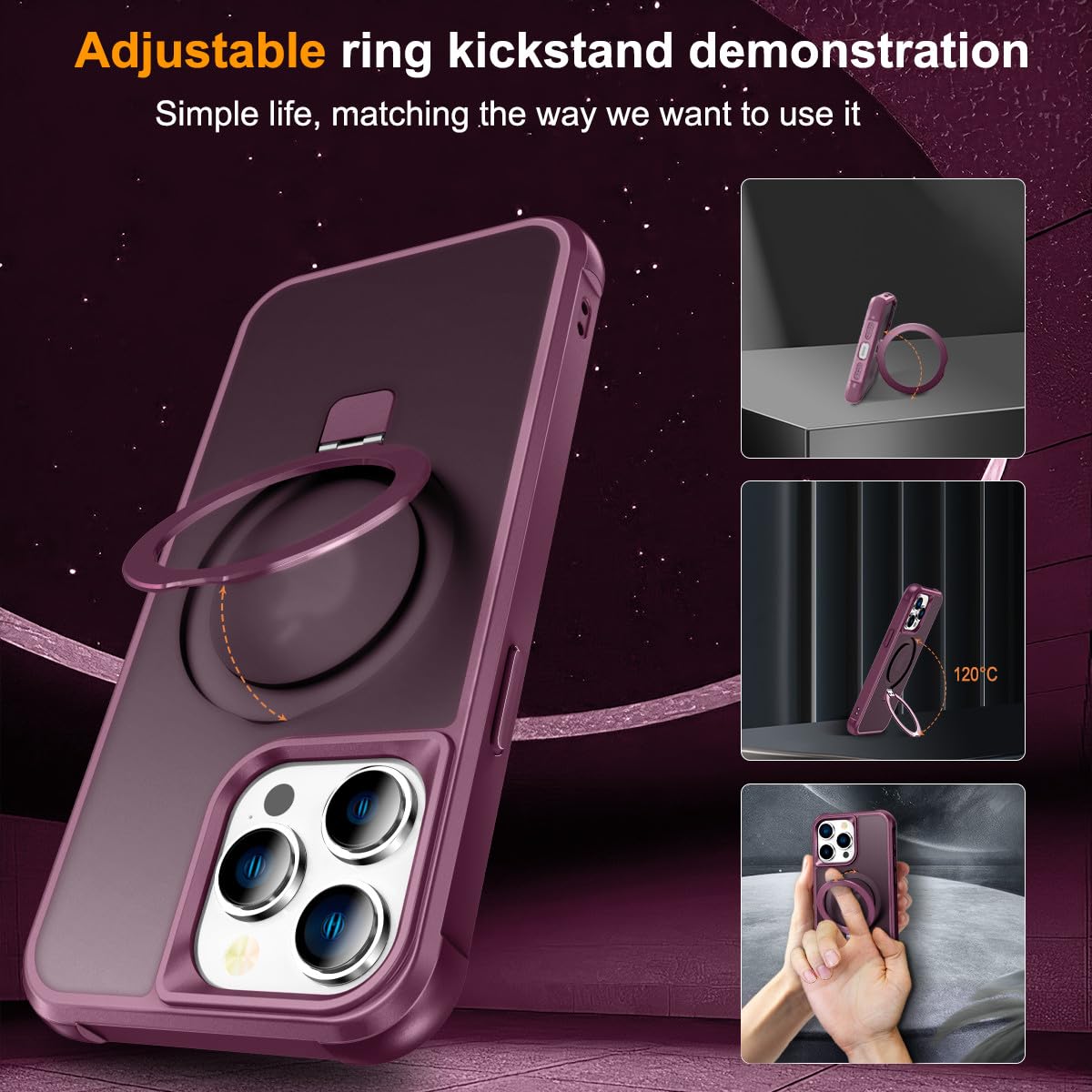 Foto 7 pulgar | Funda De Teléfono Sterker Con Soporte Magnético Para Iphone 13 Pro Max Wine - Venta Internacional.