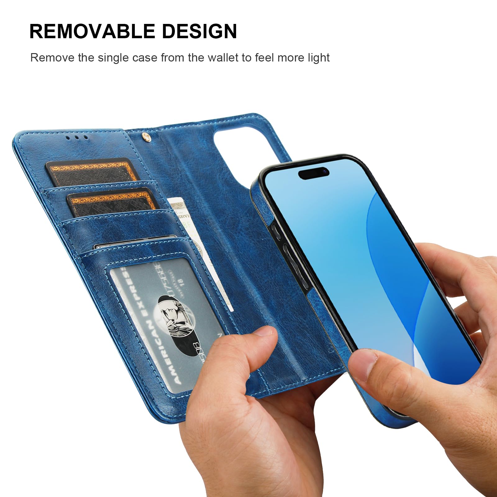 Foto 4 pulgar | Funda Tipo Cartera Bocasal Para Iphone 16 Pro Con Piel Azul Magsafe - Venta Internacional.