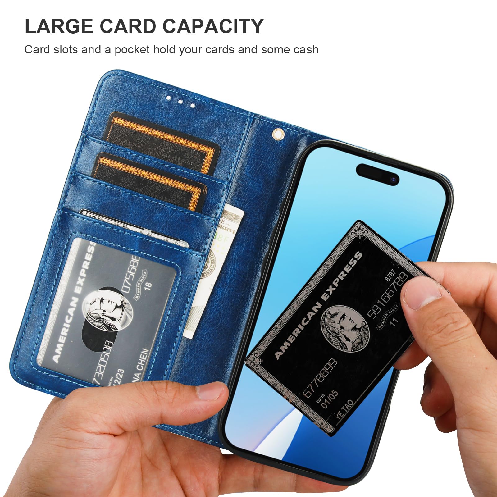 Foto 5 | Funda Tipo Cartera Bocasal Para Iphone 16 Pro Con Piel Azul Magsafe - Venta Internacional.