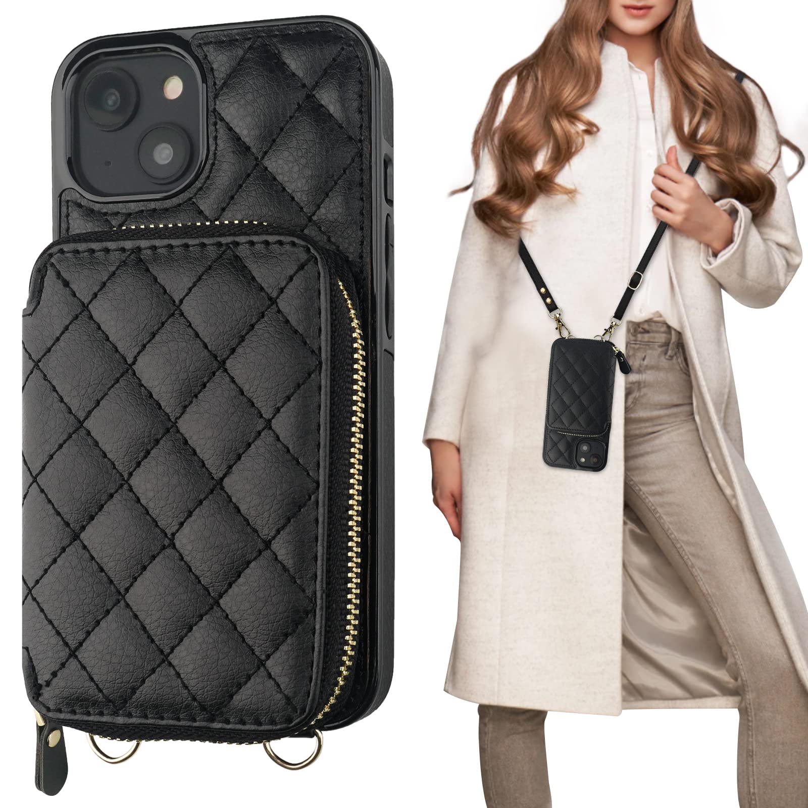 Foto 1 | Funda Tipo Cartera Tipo Bandolera Bocasal Para Iphone 14 De 6.1 Pulgadas Con Rfid, Color Negro - Venta Internacional.