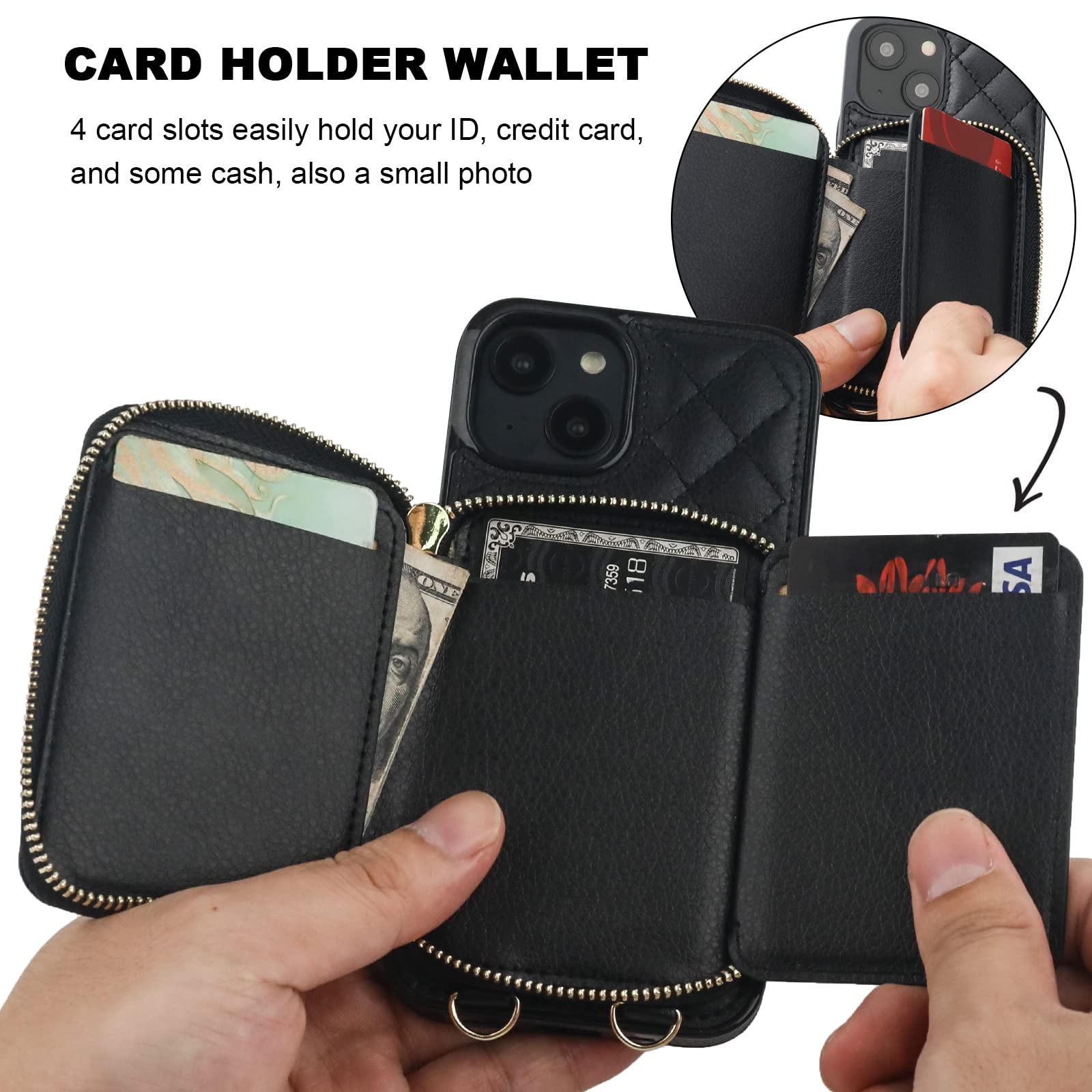 Foto 5 pulgar | Funda Tipo Cartera Tipo Bandolera Bocasal Para Iphone 14 De 6.1 Pulgadas Con Rfid, Color Negro - Venta Internacional.