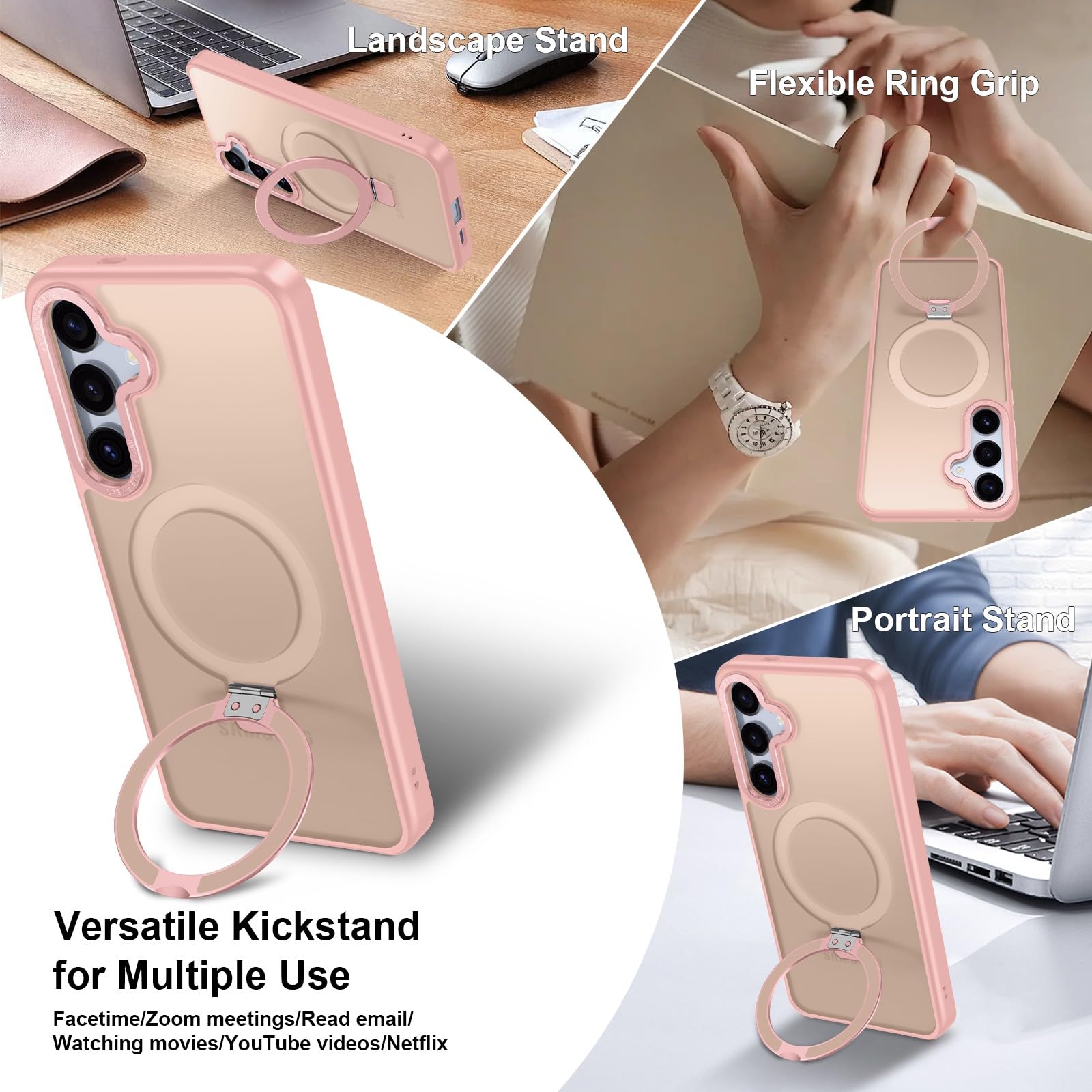Foto 4 pulgar | Funda Para Teléfono Sterker Con Forma De Anillo Magnético Con Soporte Para Samsung Galaxy S25, Rosa - Venta Internac