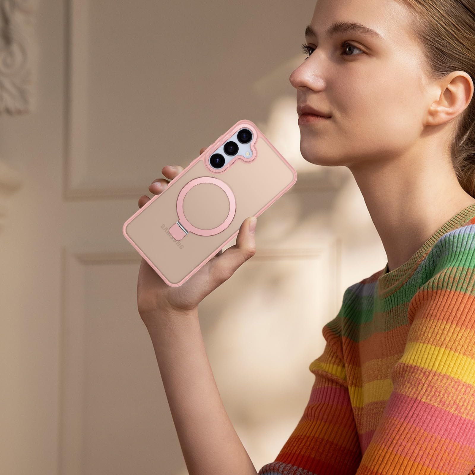 Foto 8 pulgar | Funda Para Teléfono Sterker Con Forma De Anillo Magnético Con Soporte Para Samsung Galaxy S25, Rosa - Venta Internac