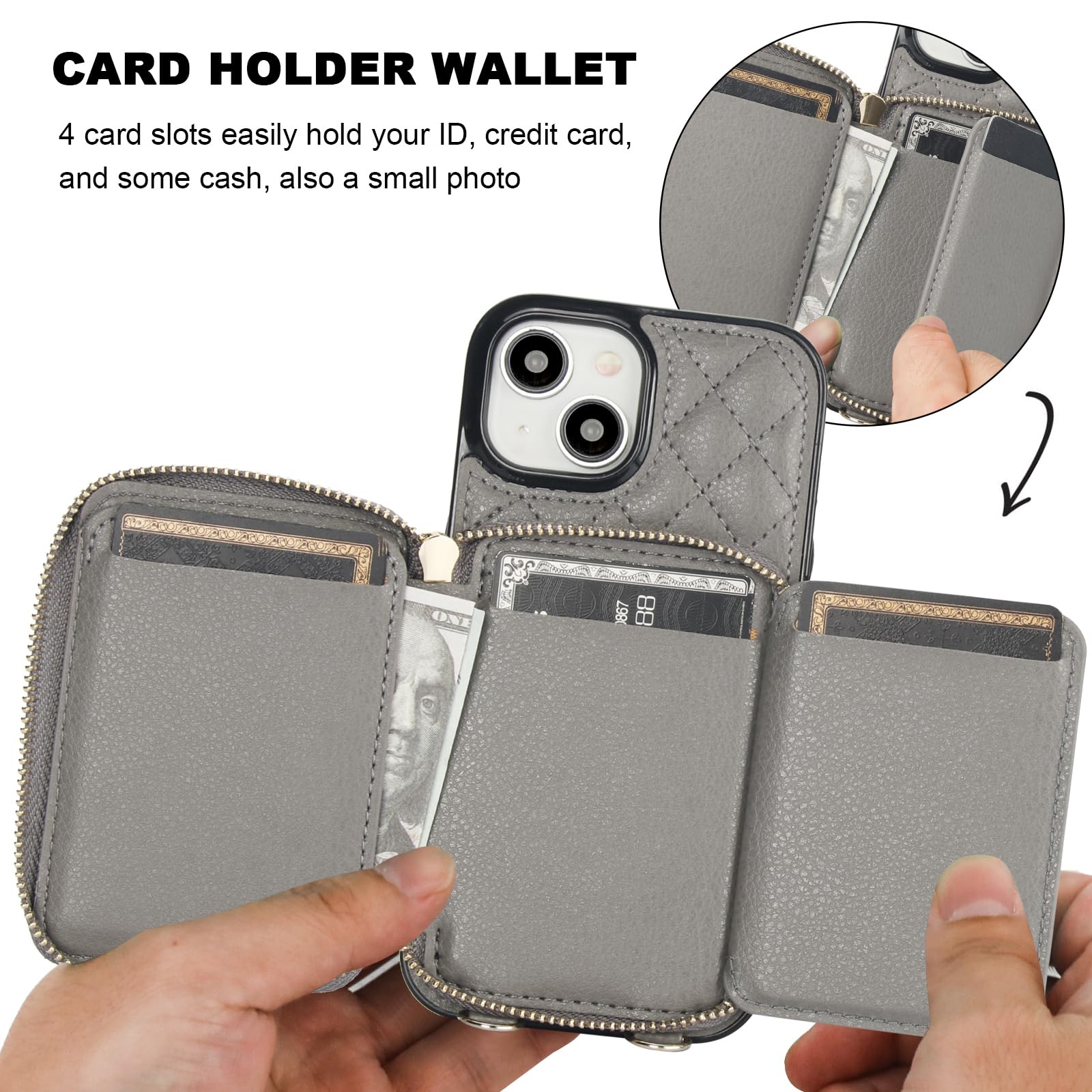 Foto 4 | Funda Tipo Cartera Tipo Bandolera Bocasal Para Iphone 15 De 6.1 Pulgadas Con Rfid, Color Gris - Venta Internacional.