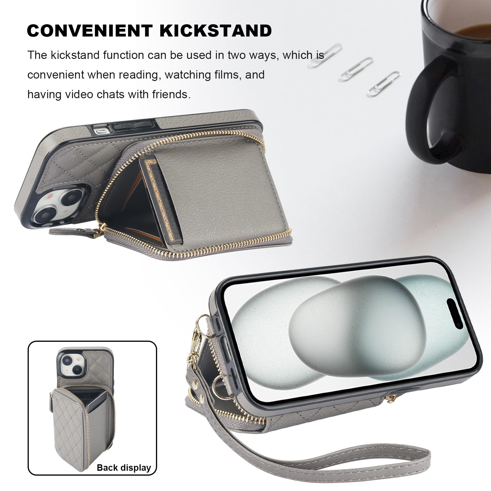 Foto 7 pulgar | Funda Tipo Cartera Tipo Bandolera Bocasal Para Iphone 15 De 6.1 Pulgadas Con Rfid, Color Gris - Venta Internacional.