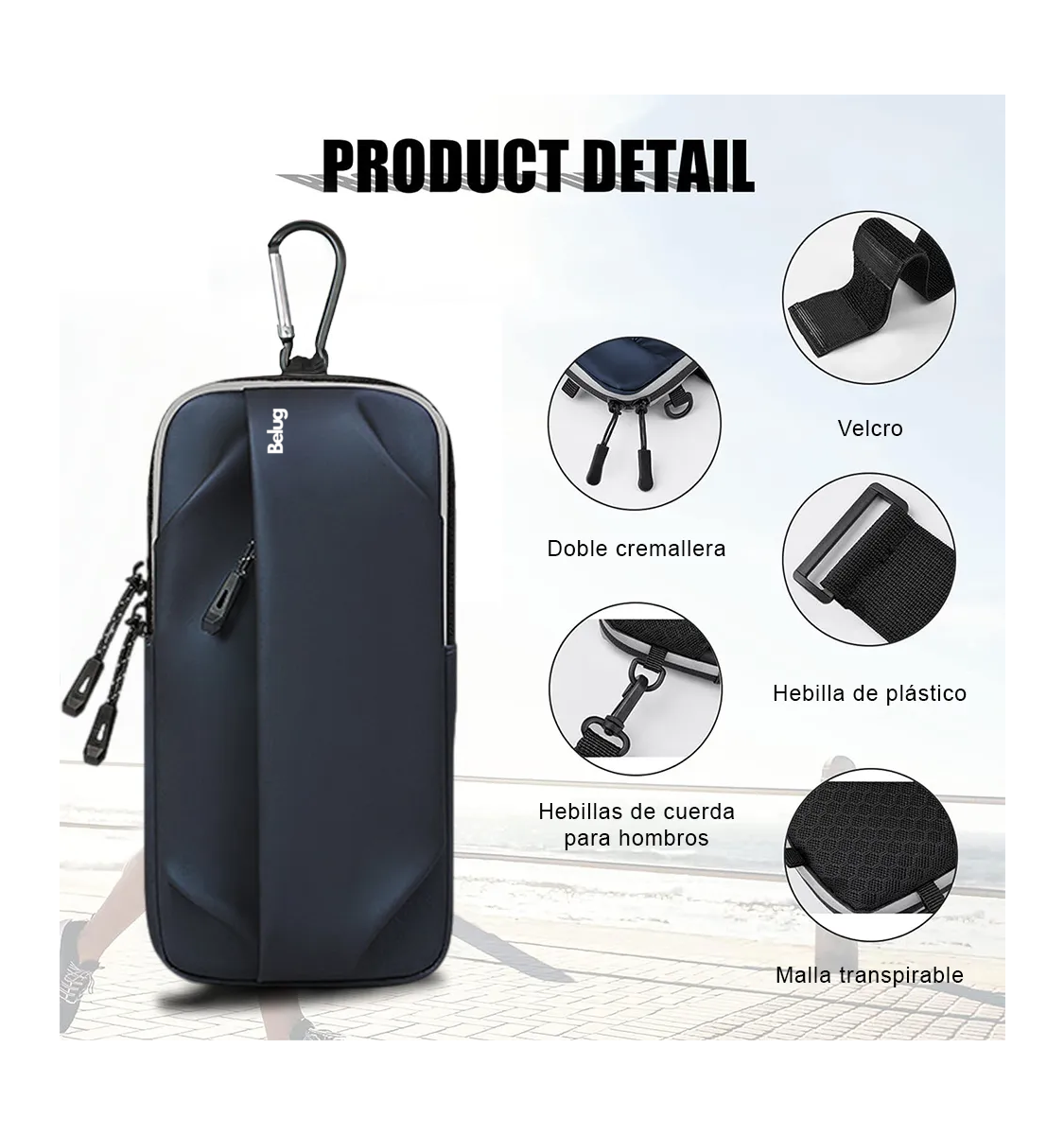 Foto 5 pulgar | Bolsa Belug Brazo Deportiva De Celular Correr Para Teléfono Móvil Azul Marino