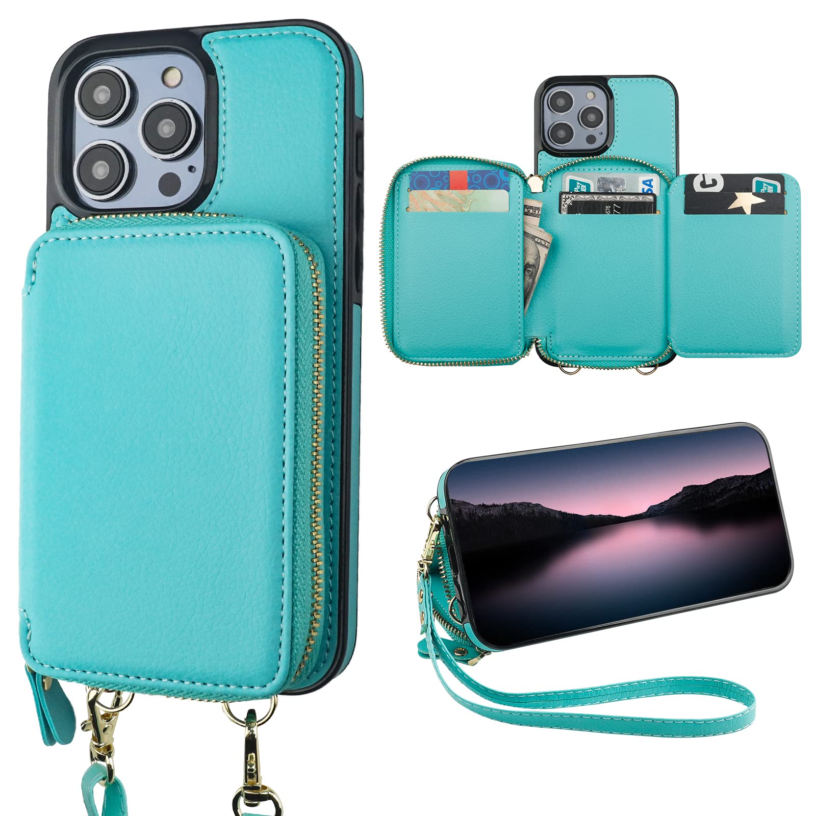 Foto 2 pulgar | Funda Tipo Cartera Bocasal Con Bloqueo Rfid Para Iphone 14 Pro Max, Color Verde - Venta Internacional.