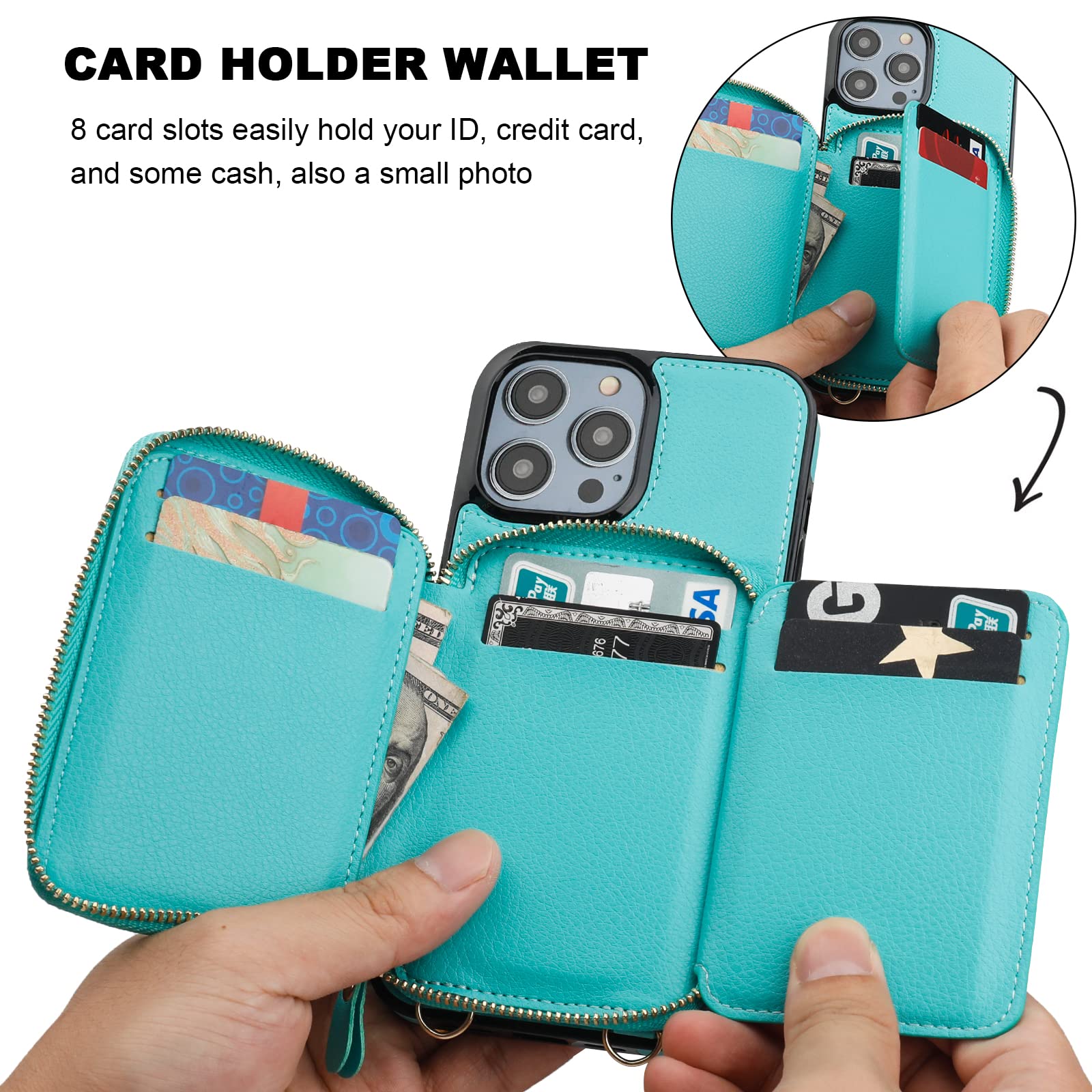 Foto 5 pulgar | Funda Tipo Cartera Bocasal Con Bloqueo Rfid Para Iphone 14 Pro Max, Color Verde - Venta Internacional.