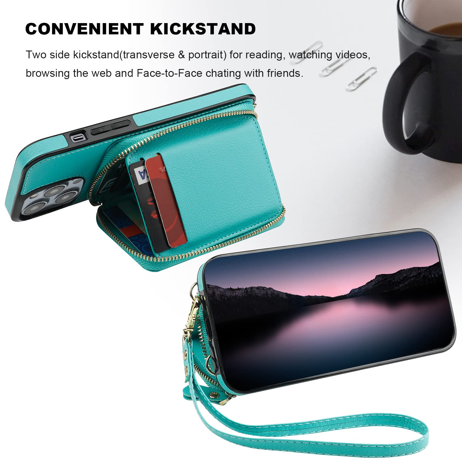 Foto 6 pulgar | Funda Tipo Cartera Bocasal Con Bloqueo Rfid Para Iphone 14 Pro Max, Color Verde - Venta Internacional.