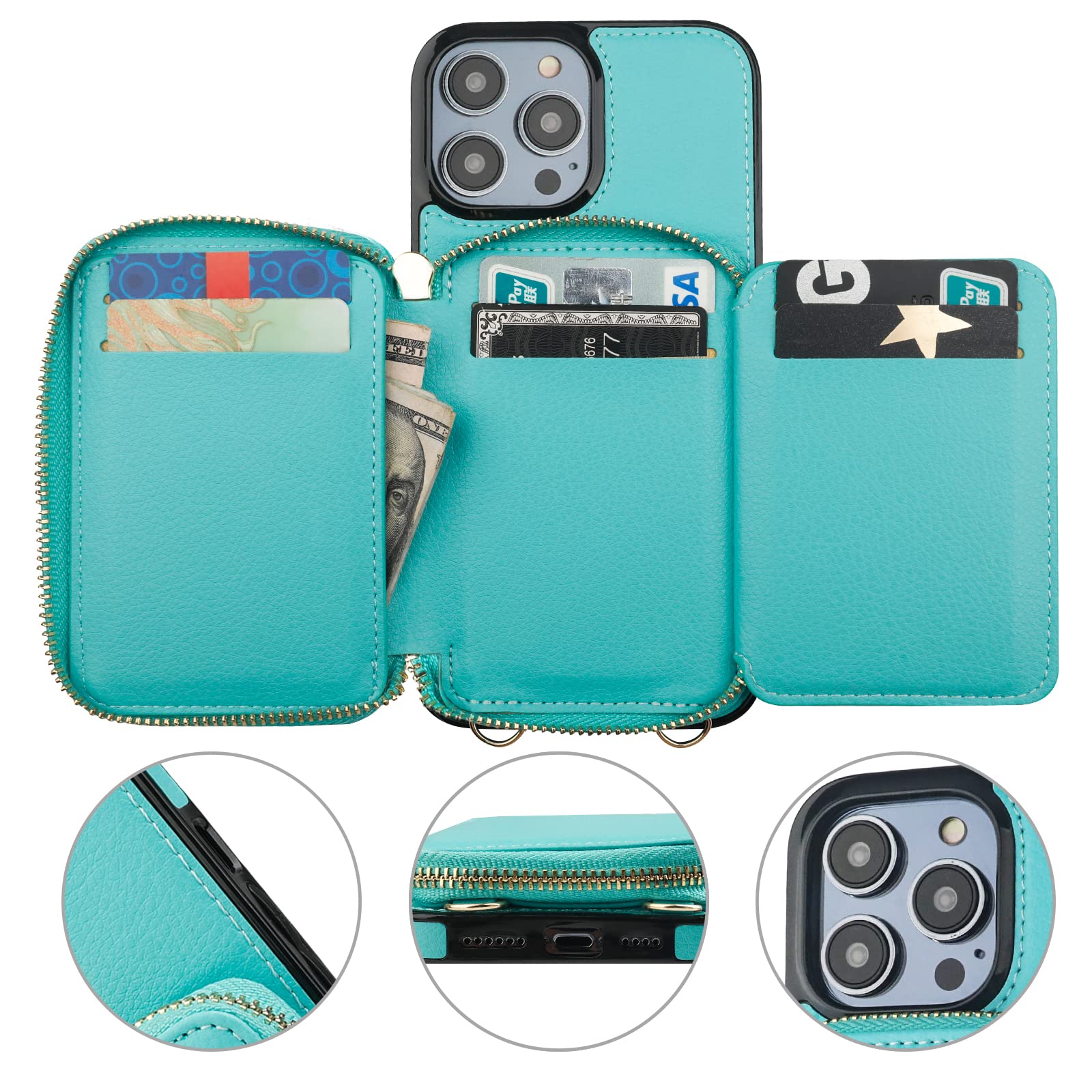 Foto 8 pulgar | Funda Tipo Cartera Bocasal Con Bloqueo Rfid Para Iphone 14 Pro Max, Color Verde - Venta Internacional.