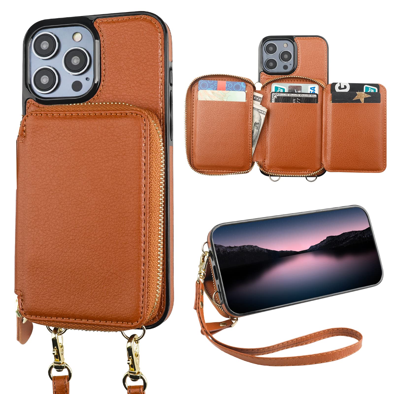 Funda Tipo Cartera Bocasal Con Bloqueo Rfid Para Iphone 14 Pro Max, Color Marrón - Venta Internacional.