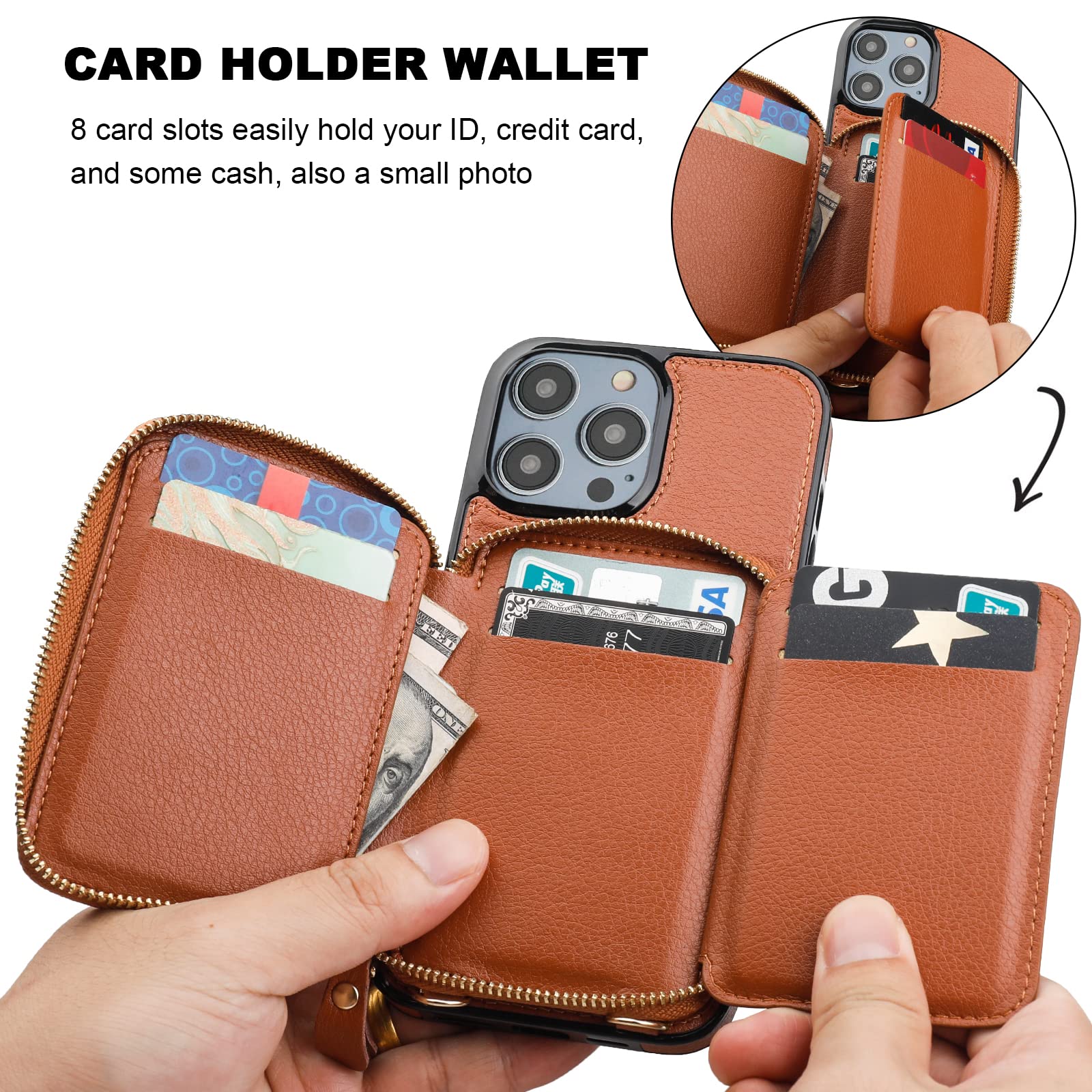 Foto 4 | Funda Tipo Cartera Bocasal Con Bloqueo Rfid Para Iphone 14 Pro Max, Color Marrón - Venta Internacional.