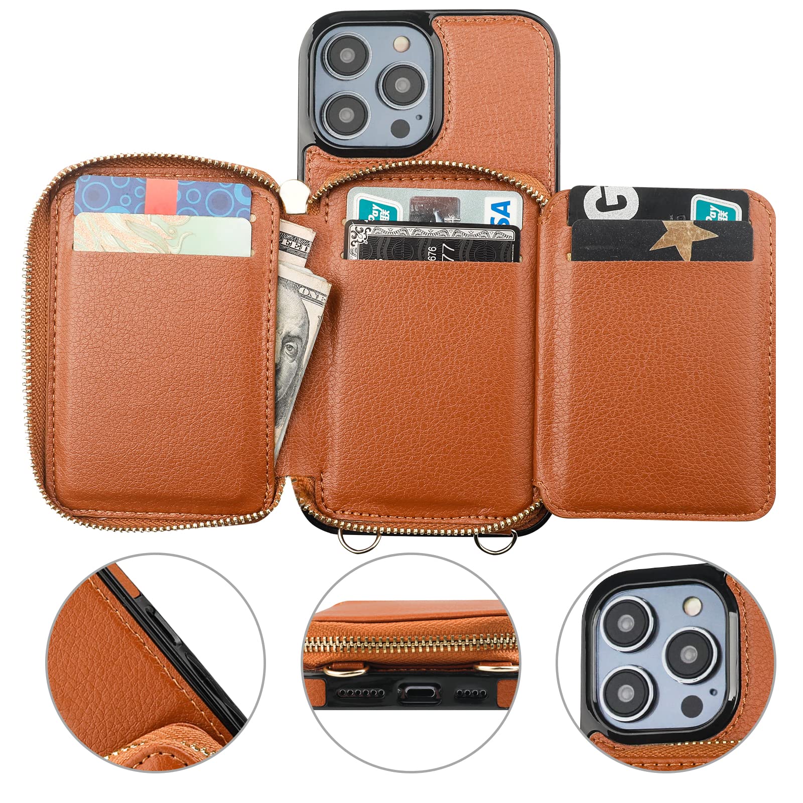 Foto 8 pulgar | Funda Tipo Cartera Bocasal Con Bloqueo Rfid Para Iphone 14 Pro Max, Color Marrón - Venta Internacional.