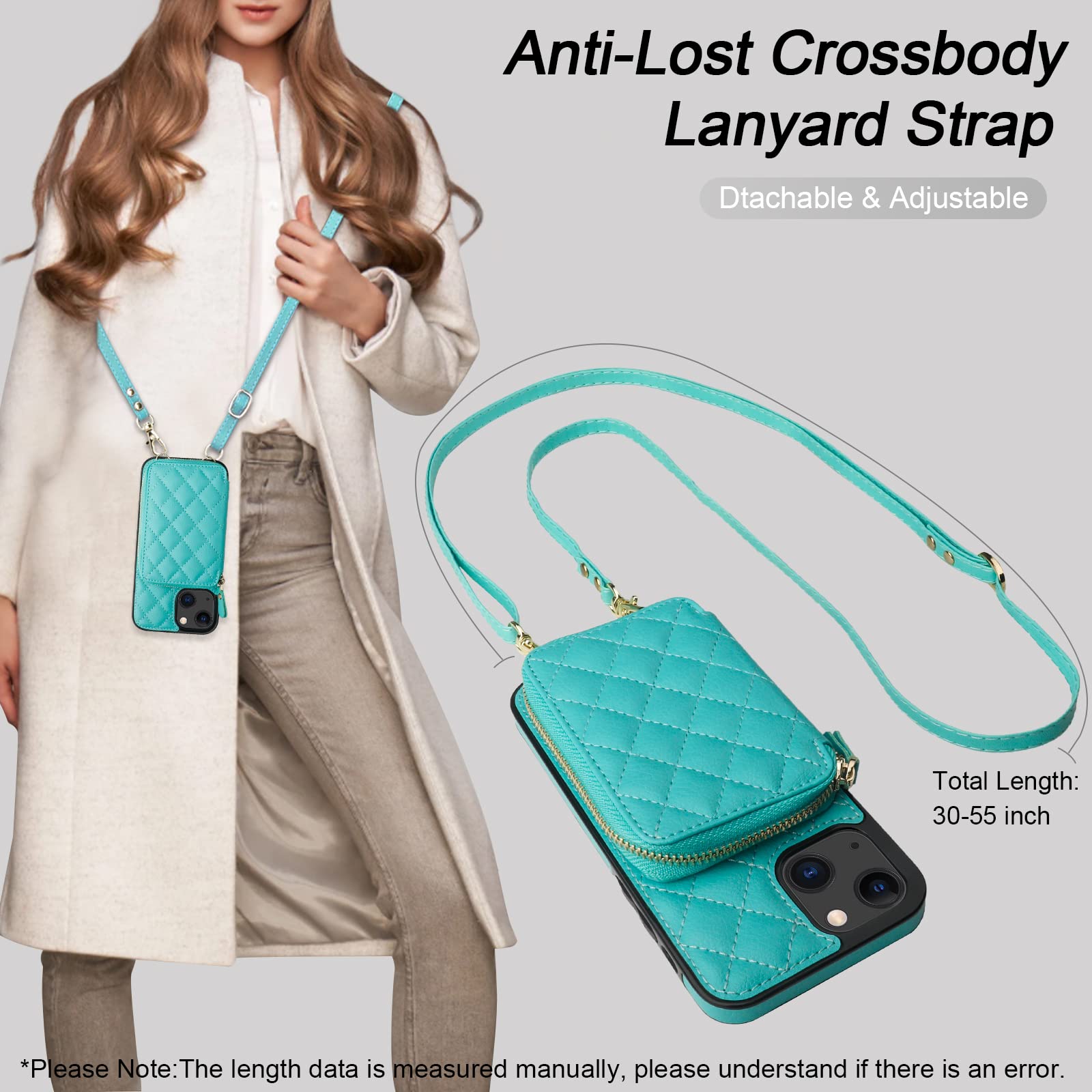 Foto 6 | Funda Tipo Cartera Tipo Bandolera Bocasal Para Iphone 13 De 6.1 Pulgadas, Color Verde Menta - Venta Internacional.