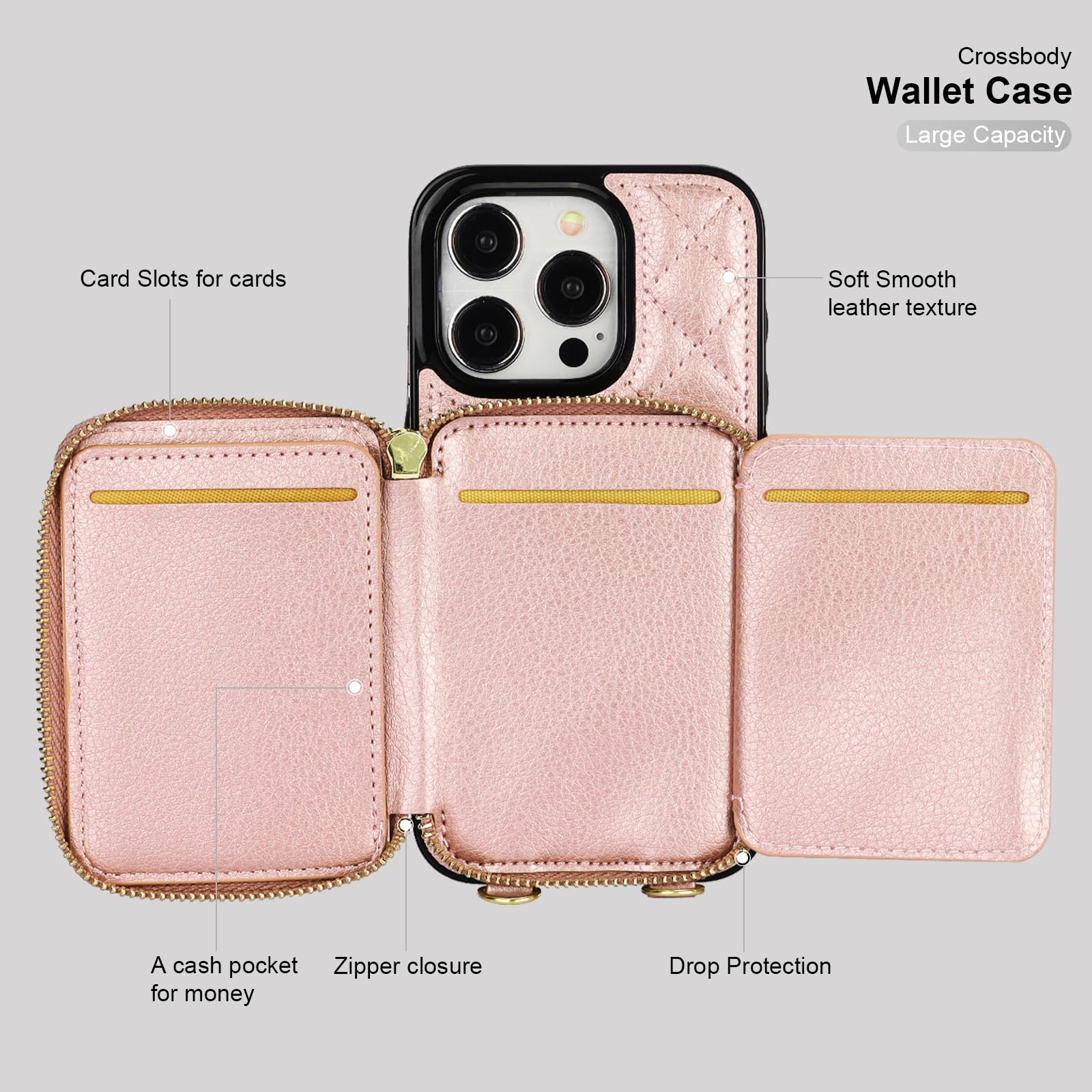 Foto 7 | Funda Tipo Cartera Tipo Bandolera Bocasal Para Iphone 15 Pro De 6.1 Pulgadas - Venta Internacional.
