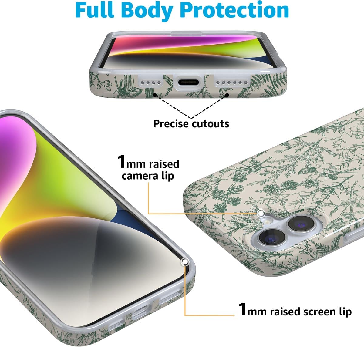 Foto 5 pulgar | Funda Para Teléfono Iphone 16 Sage Garden Green Floral - Venta Internacional.