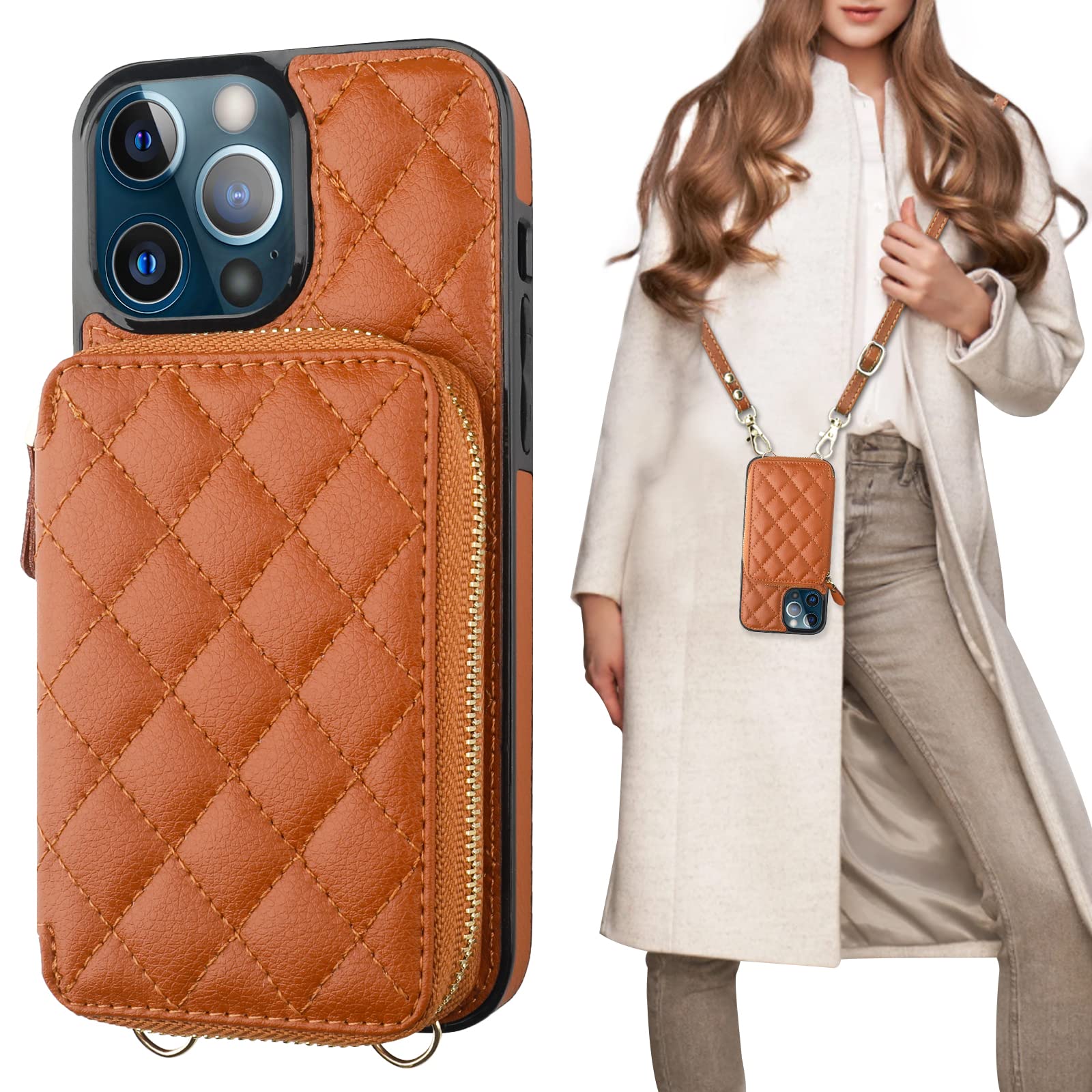 Foto 2 pulgar | Funda Tipo Cartera Tipo Bandolera Bocasal Para Iphone 13 Pro Max, Color Marrón - Venta Internacional.
