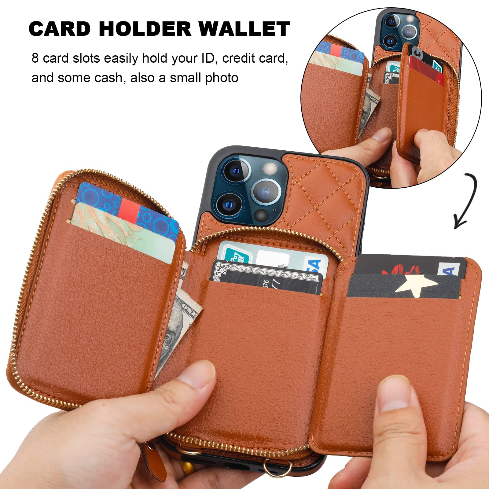 Foto 5 pulgar | Funda Tipo Cartera Tipo Bandolera Bocasal Para Iphone 13 Pro Max, Color Marrón - Venta Internacional.