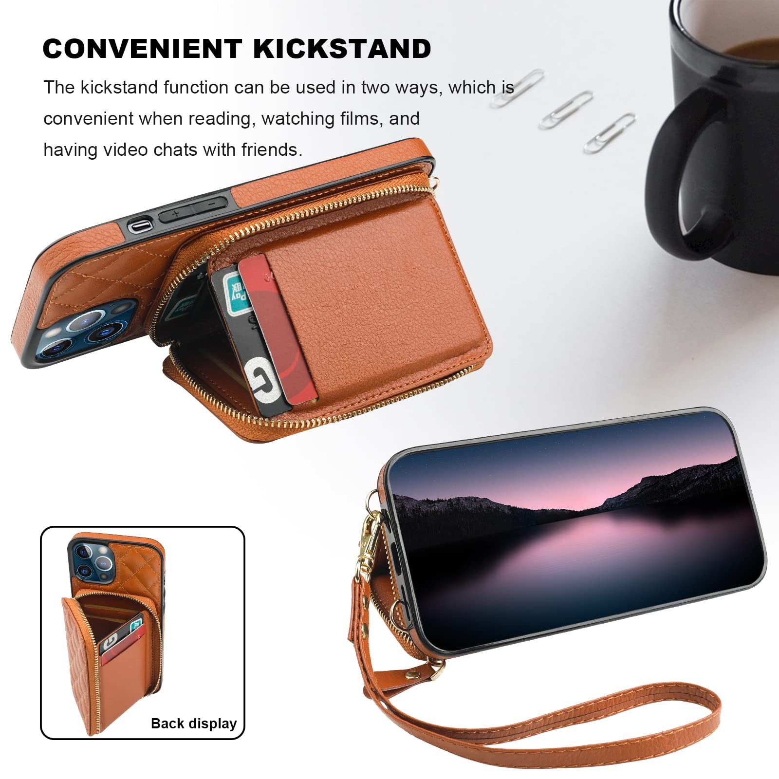 Foto 6 pulgar | Funda Tipo Cartera Tipo Bandolera Bocasal Para Iphone 13 Pro Max, Color Marrón - Venta Internacional.
