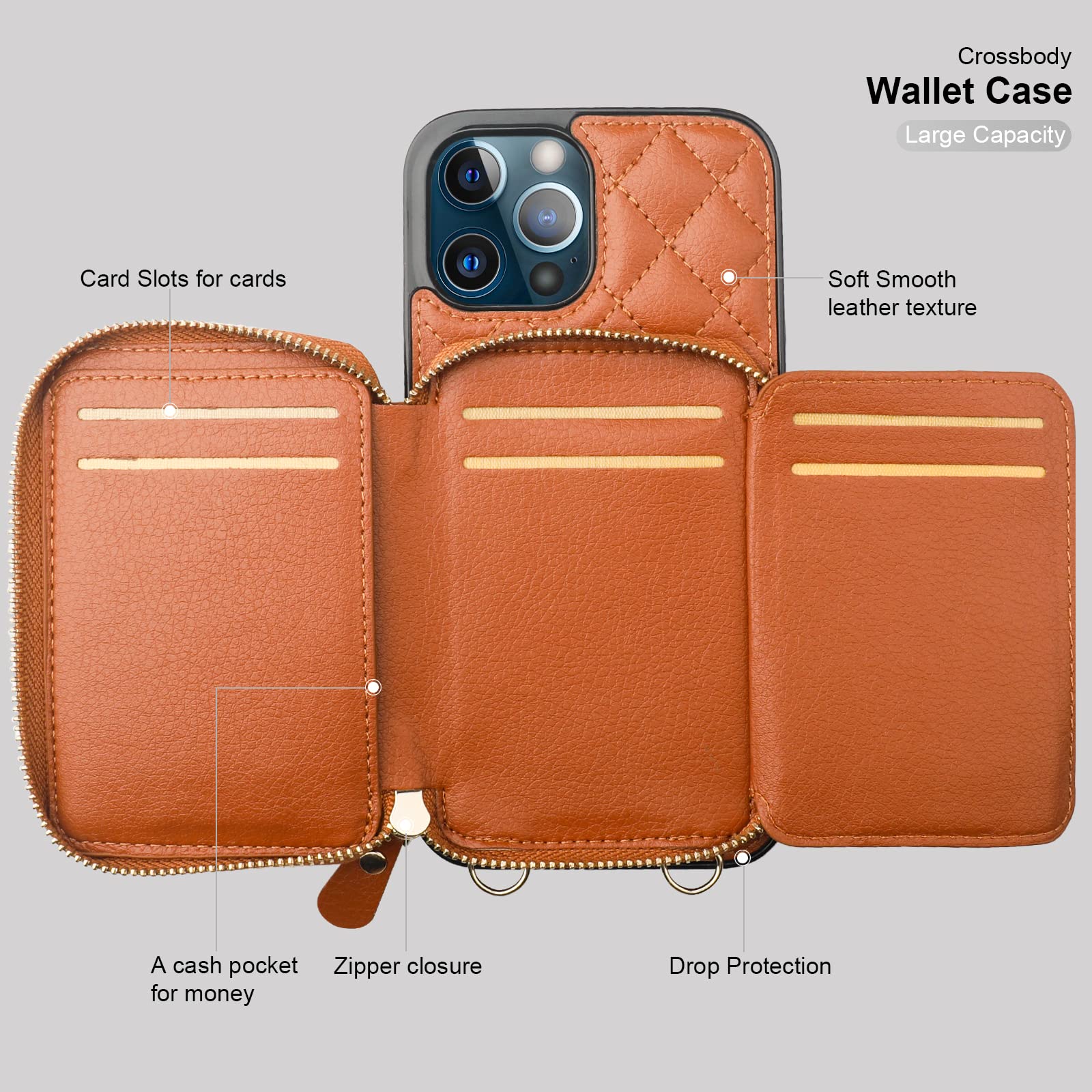 Foto 8 pulgar | Funda Tipo Cartera Tipo Bandolera Bocasal Para Iphone 13 Pro Max, Color Marrón - Venta Internacional.