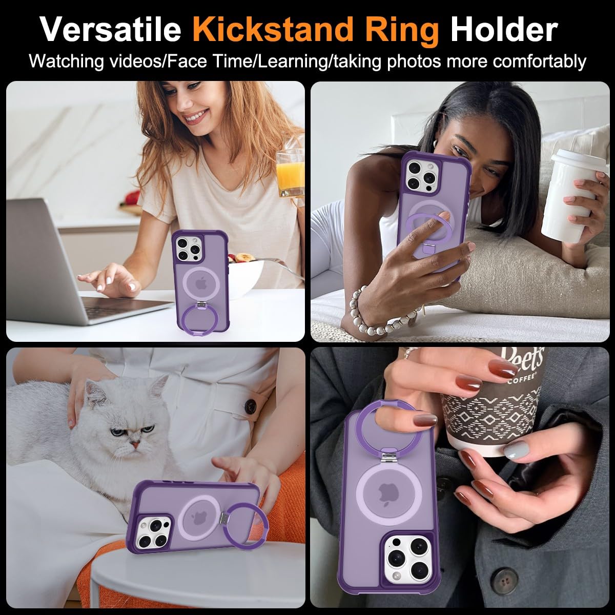 Foto 3 pulgar | Funda Para Teléfono Sterker Con Soporte Magnético Para Iphone 14 Pro Max, Color Morado - Venta Internacional.