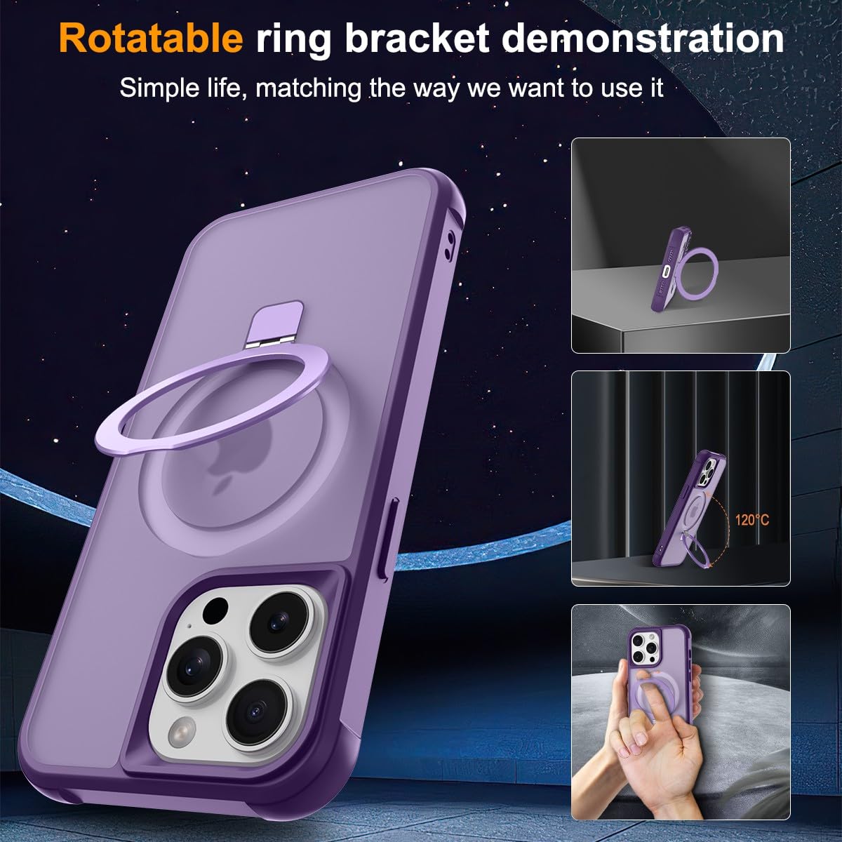 Foto 7 pulgar | Funda Para Teléfono Sterker Con Soporte Magnético Para Iphone 14 Pro Max, Color Morado - Venta Internacional.
