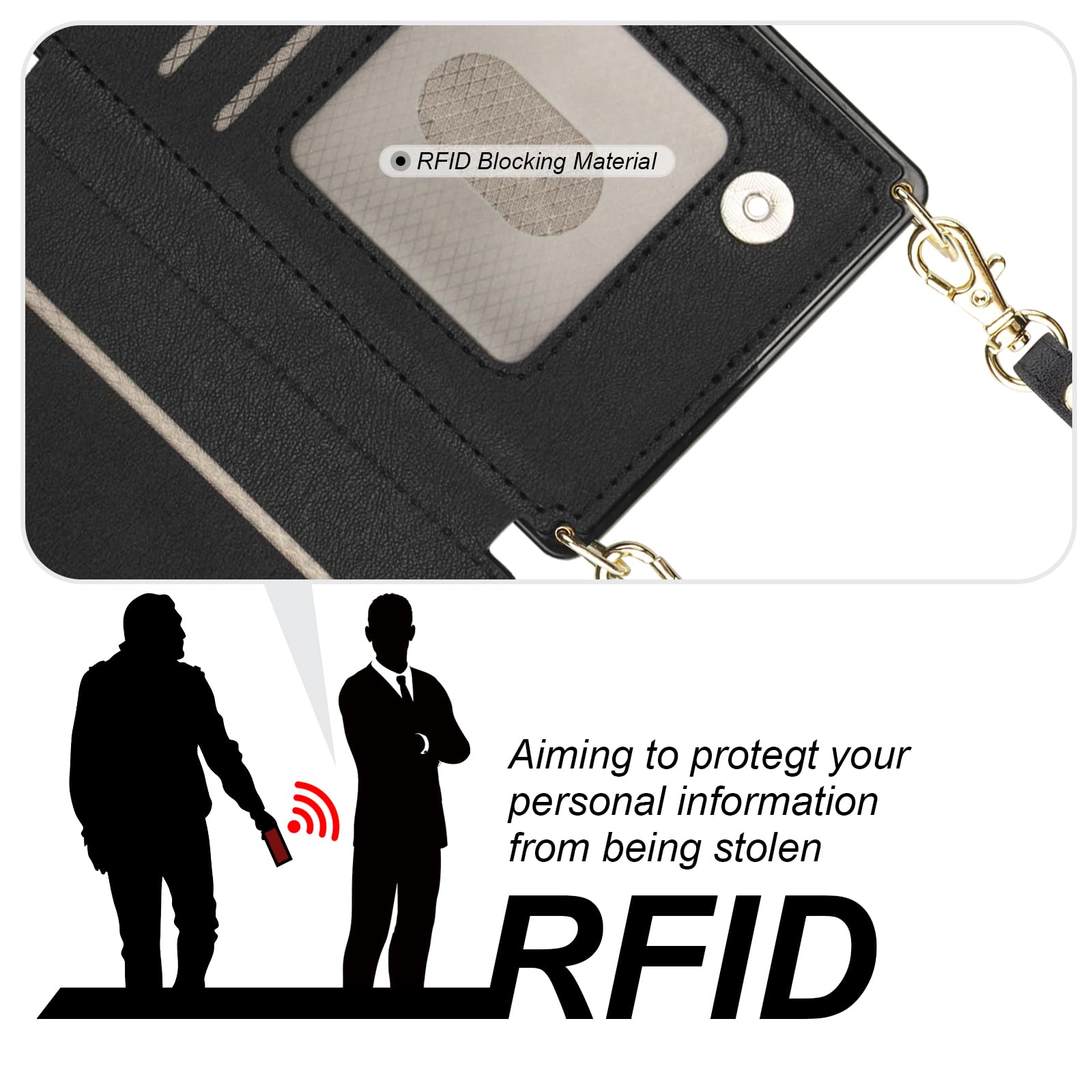 Foto 5 pulgar | Funda Tipo Cartera Tipo Bandolera Bocasal Para Iphone 16 De 6,1 Pulgadas Con Rfid, Color Negro - Venta Internacional.