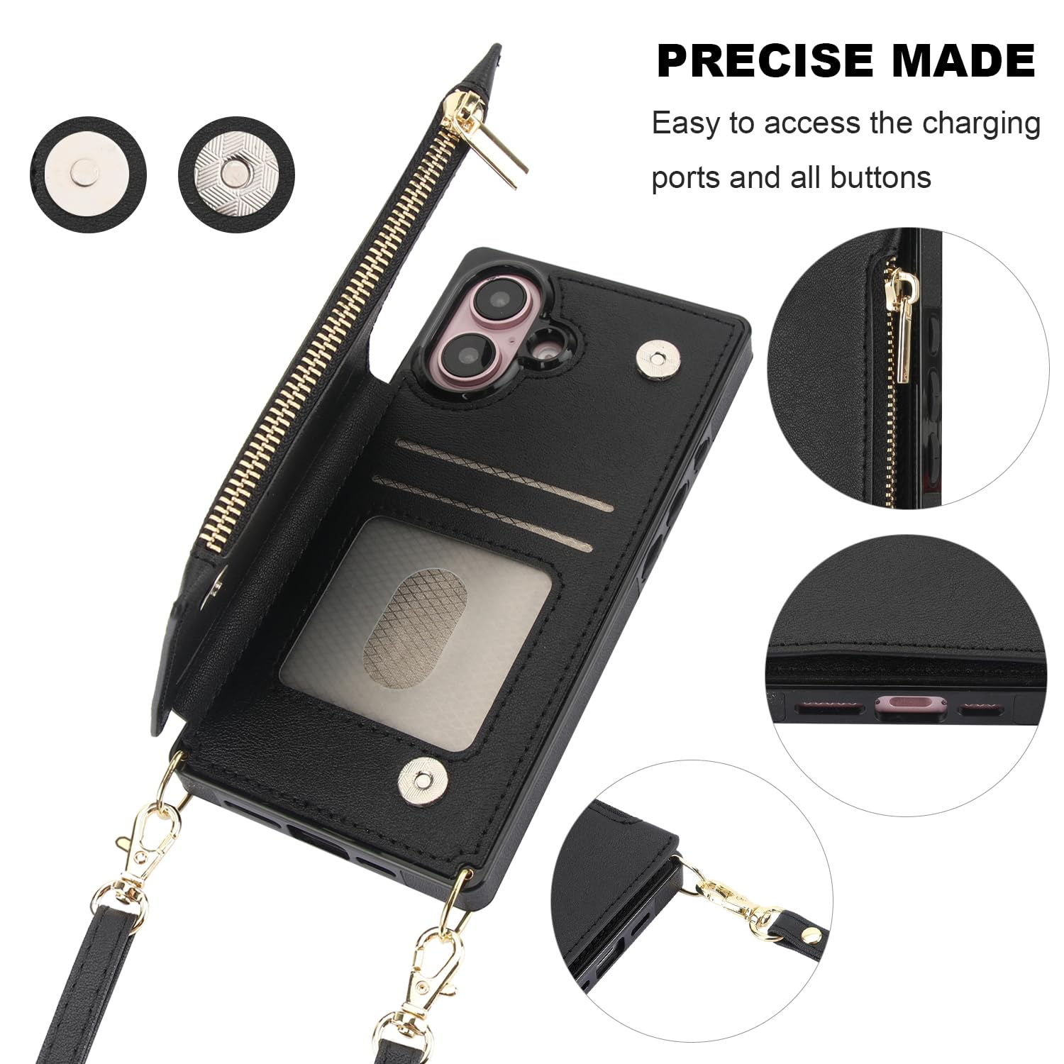 Foto 7 pulgar | Funda Tipo Cartera Tipo Bandolera Bocasal Para Iphone 16 De 6,1 Pulgadas Con Rfid, Color Negro - Venta Internacional.