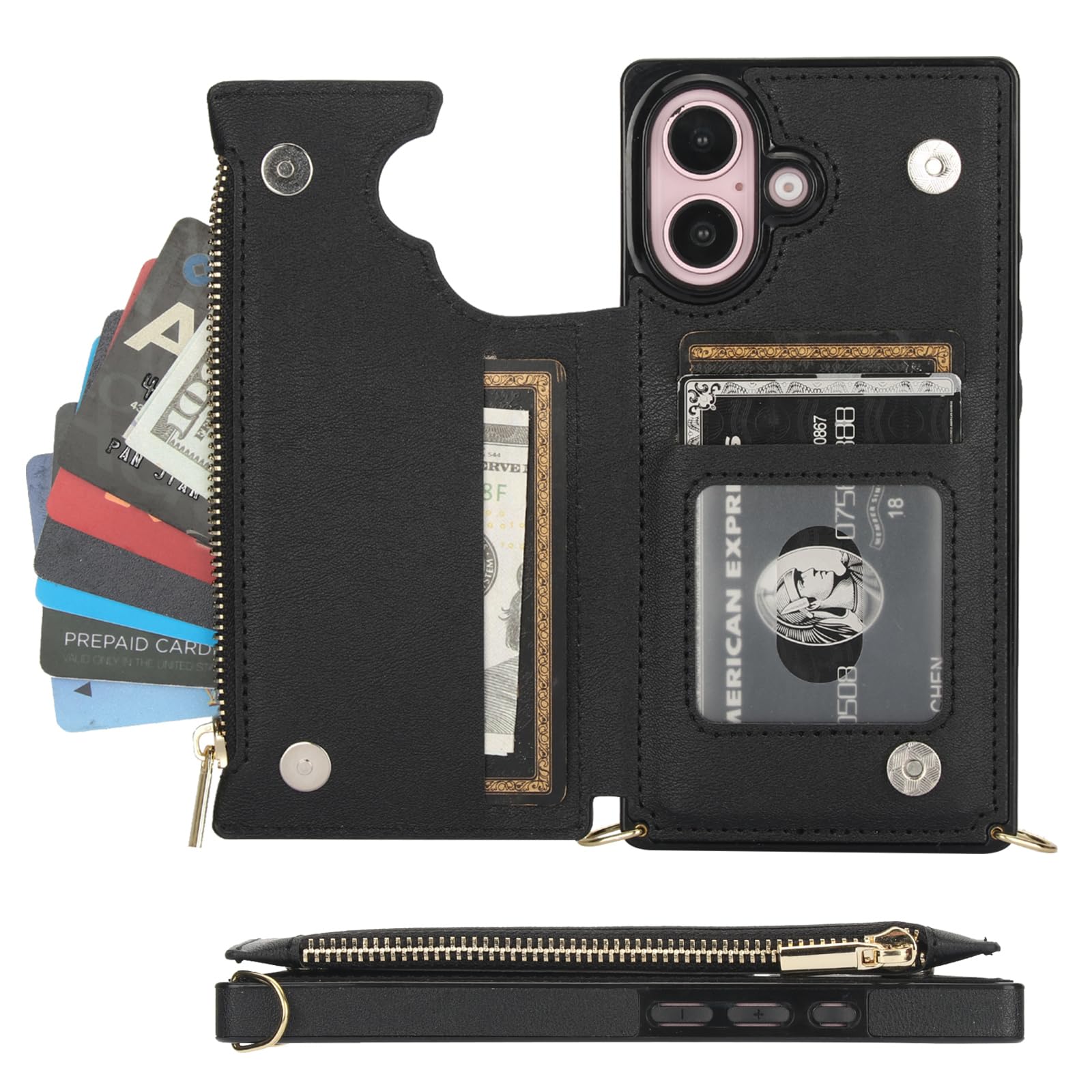 Foto 8 pulgar | Funda Tipo Cartera Tipo Bandolera Bocasal Para Iphone 16 De 6,1 Pulgadas Con Rfid, Color Negro - Venta Internacional.