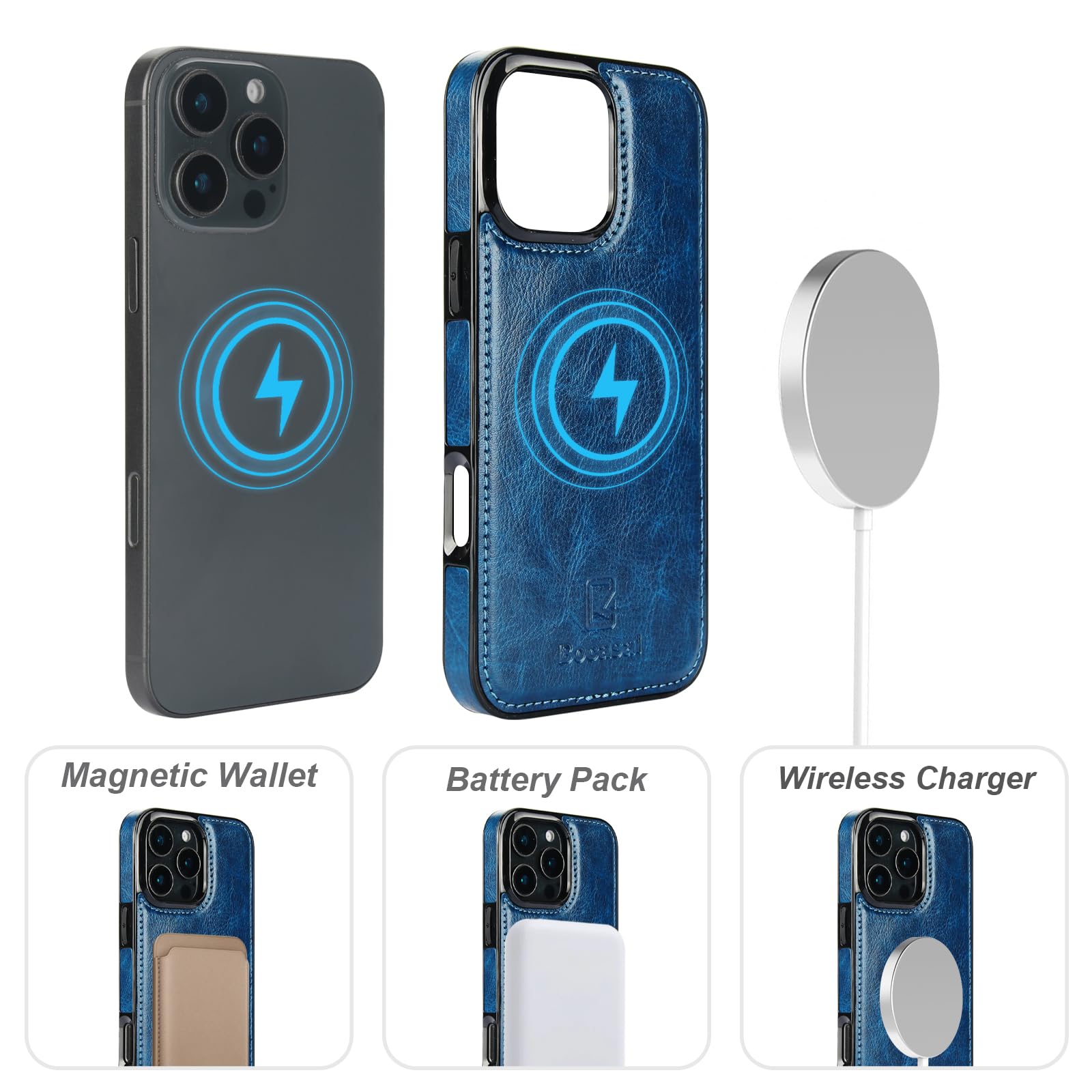 Foto 5 pulgar | Funda Tipo Cartera Bocasal Para Iphone 16 Pro Max Con Magsafe Blue - Venta Internacional.