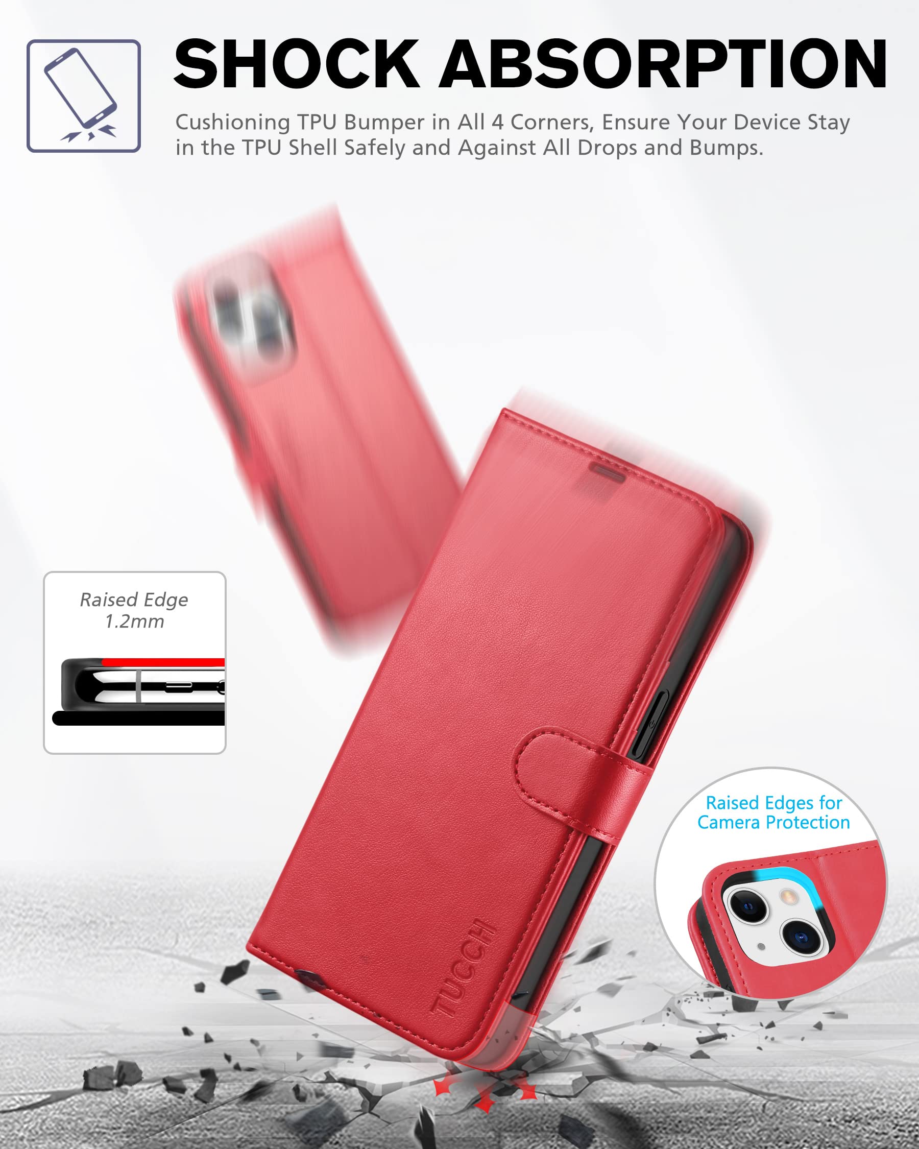 Foto 7 pulgar | Funda Tipo Cartera Tucch Para Iphone 13 De 6.1 Pulgadas 5g Con Rfid Roja - Venta Internacional.