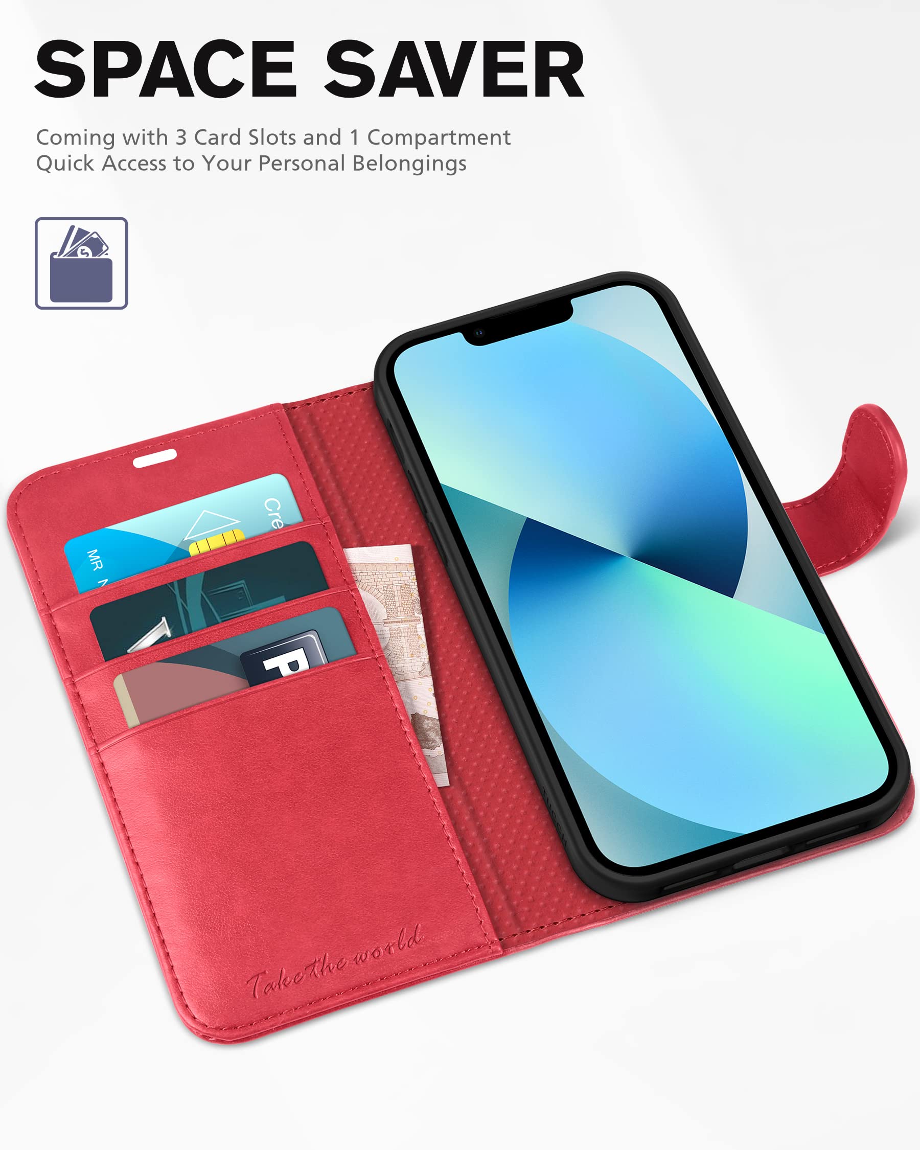 Foto 8 pulgar | Funda Tipo Cartera Tucch Para Iphone 13 De 6.1 Pulgadas 5g Con Rfid Roja - Venta Internacional.