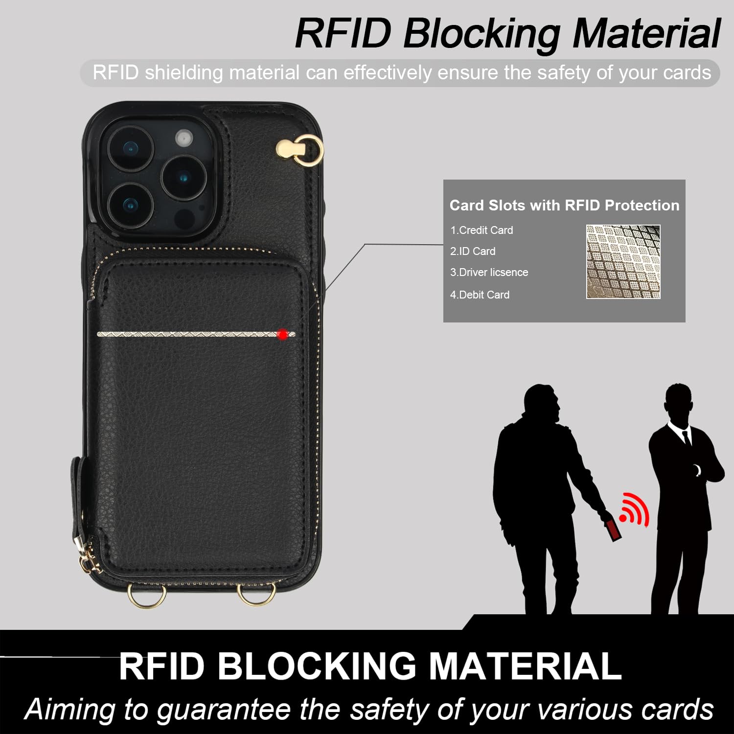 Foto 4 | Funda Tipo Cartera Tipo Bandolera Bocasal Para Iphone 16 Pro Max, Color Negro - Venta Internacional.