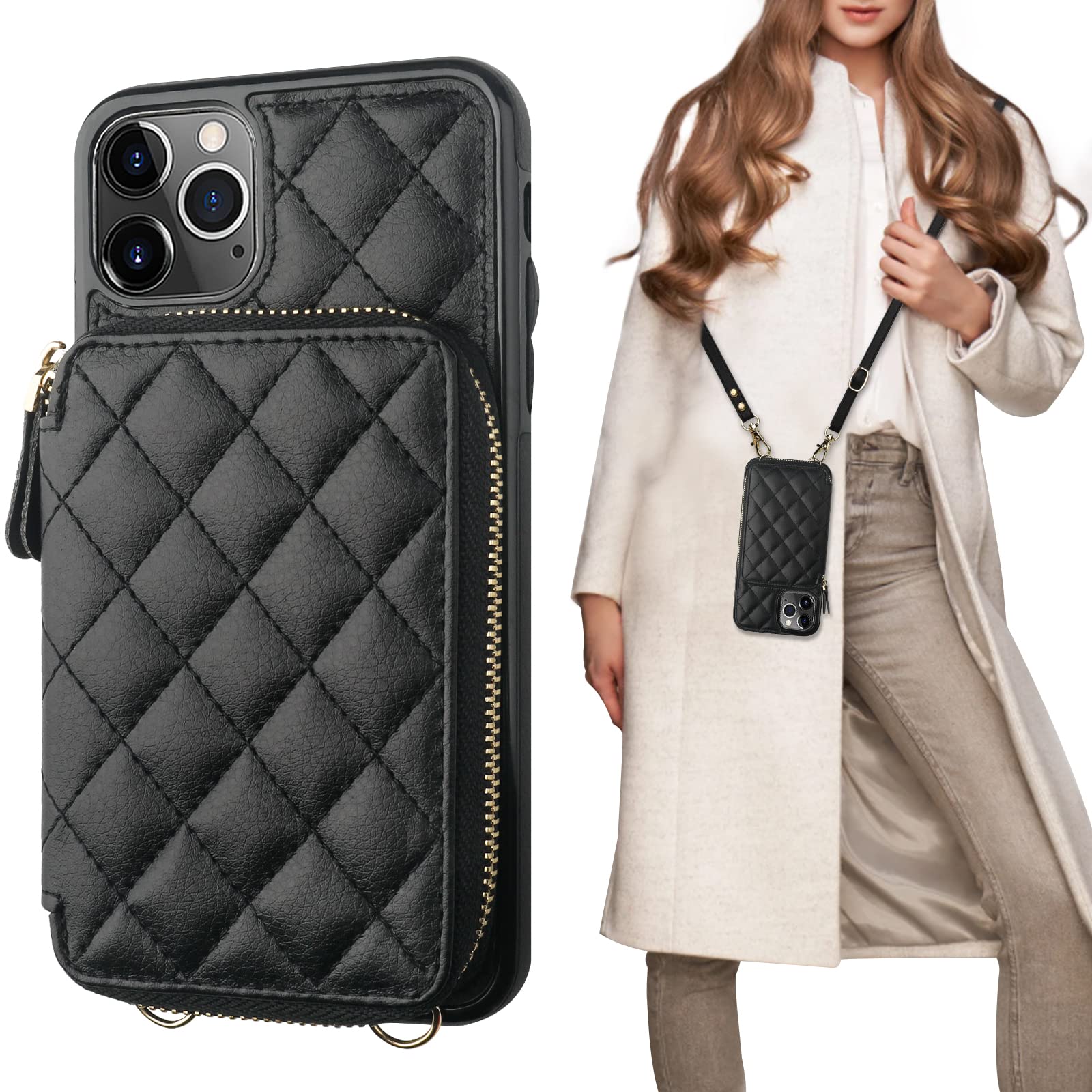 Foto 2 pulgar | Funda Tipo Cartera Tipo Bandolera Bocasal Para Iphone 11 Pro Max, Color Negro - Venta Internacional.