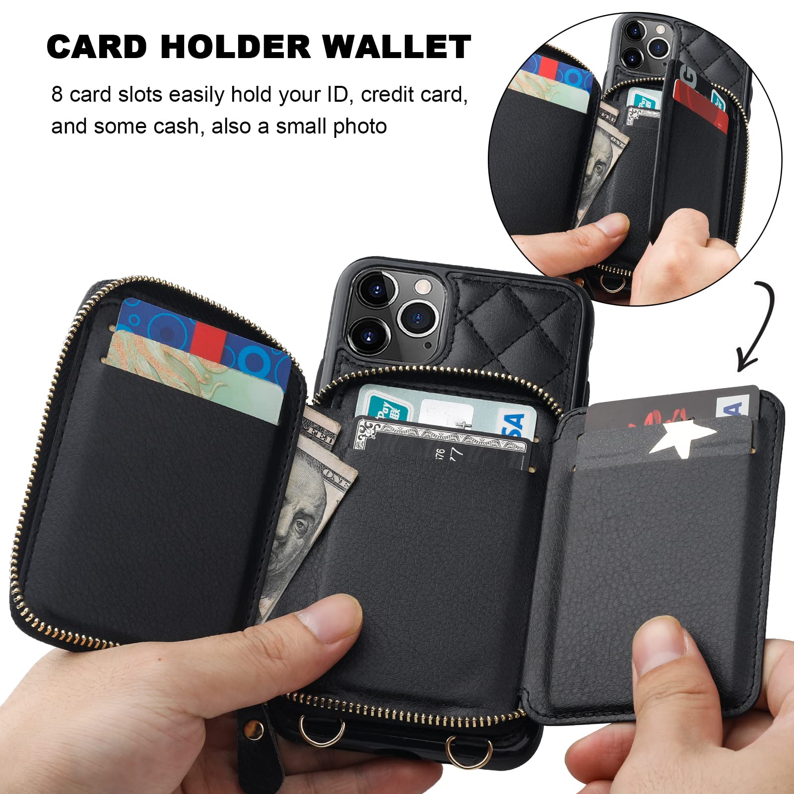 Foto 5 pulgar | Funda Tipo Cartera Tipo Bandolera Bocasal Para Iphone 11 Pro Max, Color Negro - Venta Internacional.