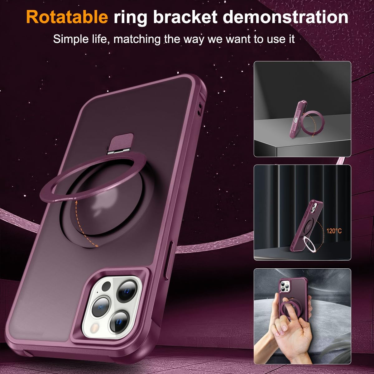 Foto 7 pulgar | Funda De Teléfono Sterker Con Soporte Magnético Para Iphone 12 Pro Max Wine - Venta Internacional.