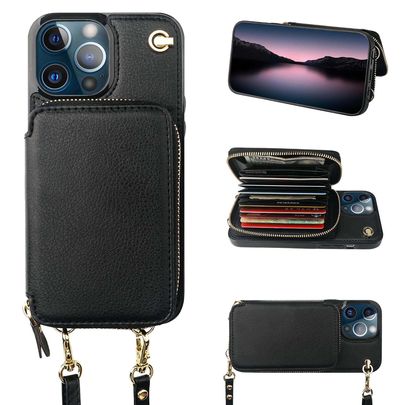 Foto 1 | Funda Tipo Cartera Tipo Bandolera Bocasal Para Iphone 13 Pro Max, Color Negro - Venta Internacional.