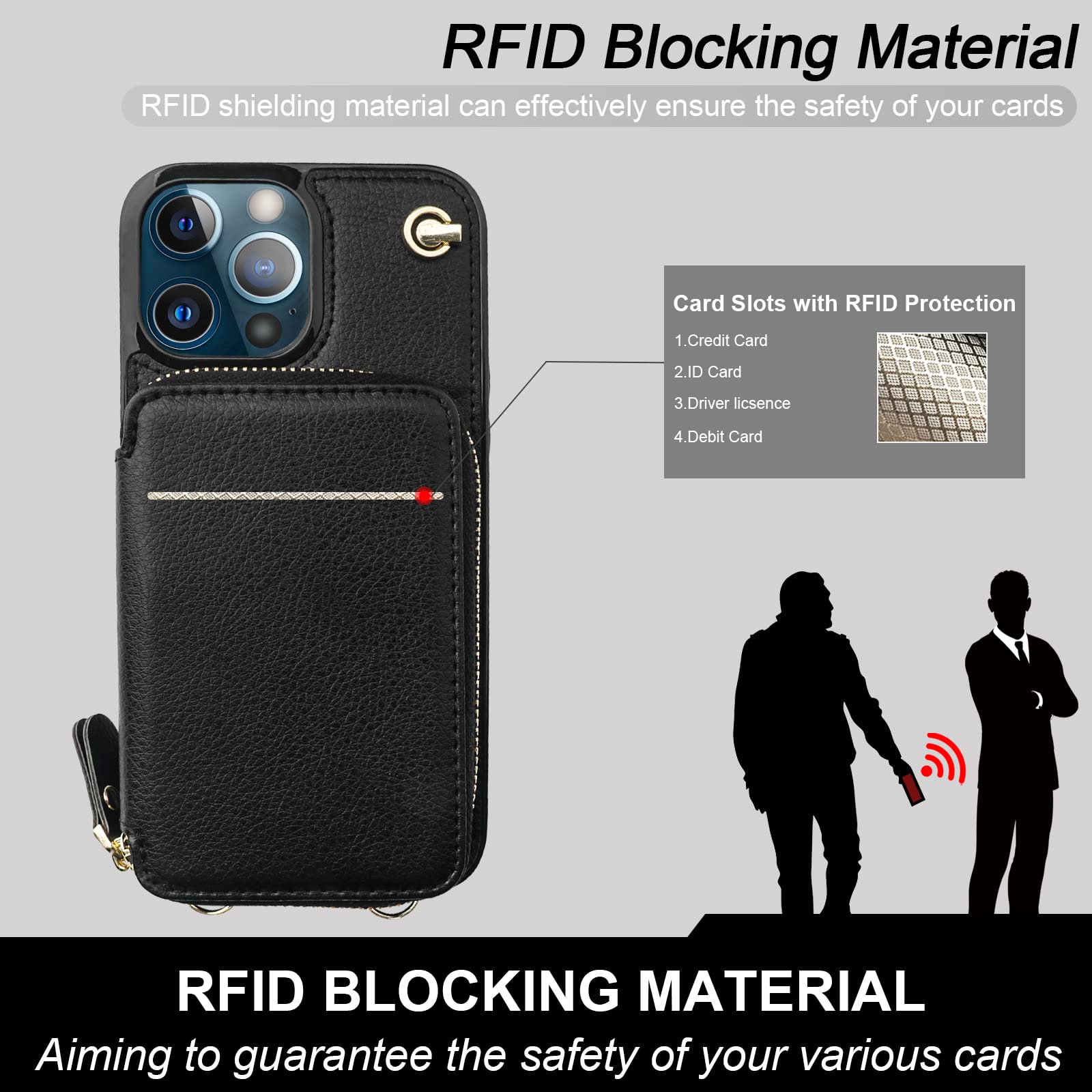 Foto 3 | Funda Tipo Cartera Tipo Bandolera Bocasal Para Iphone 13 Pro Max, Color Negro - Venta Internacional.