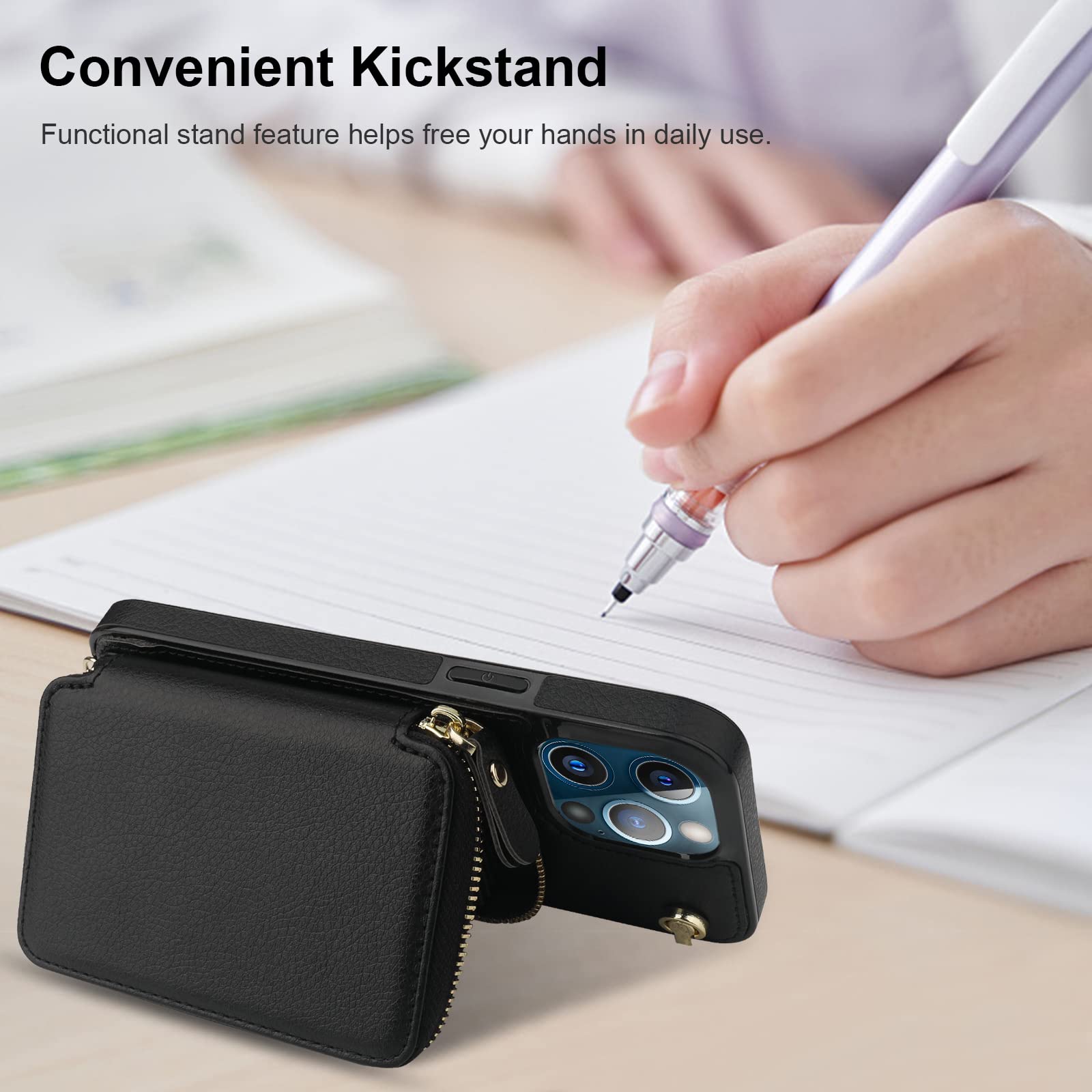 Foto 7 pulgar | Funda Tipo Cartera Tipo Bandolera Bocasal Para Iphone 13 Pro Max, Color Negro - Venta Internacional.