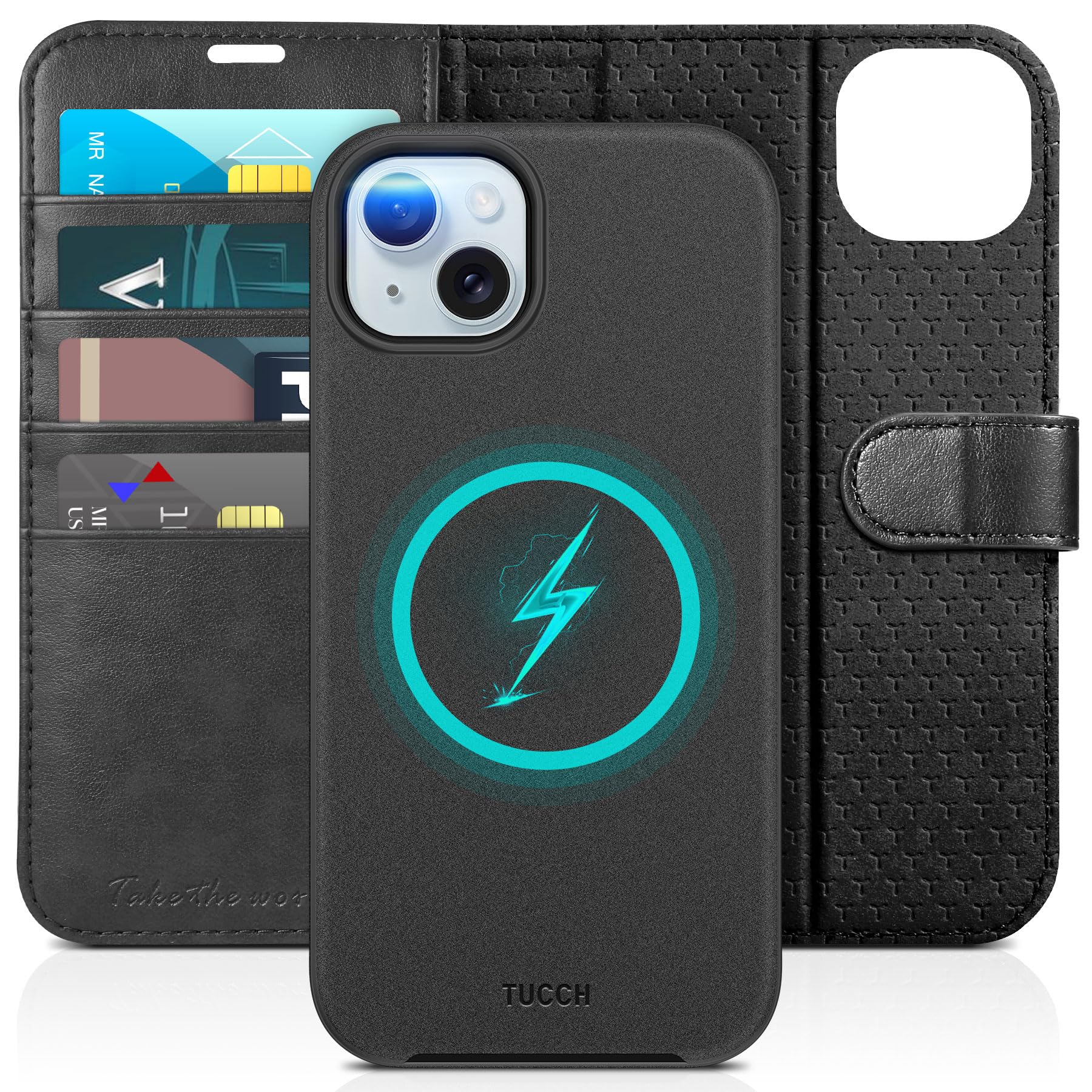 Funda Tipo Cartera Tucch Para Iphone 15 Plus Con Rfid Negra - Venta Internacional.